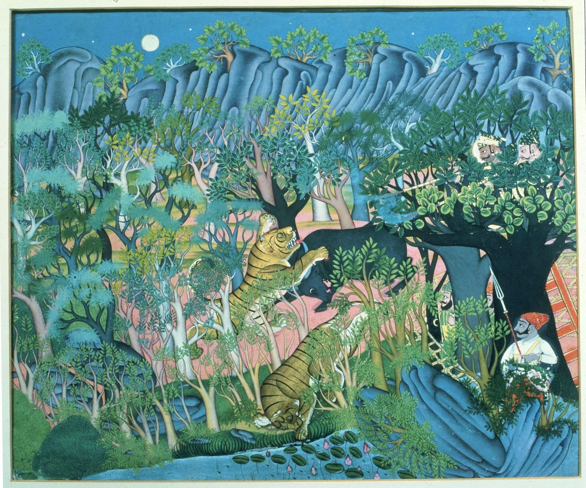 Maharao Umed Singh of Kota hunting at night, by Unknown, paint, 1790
