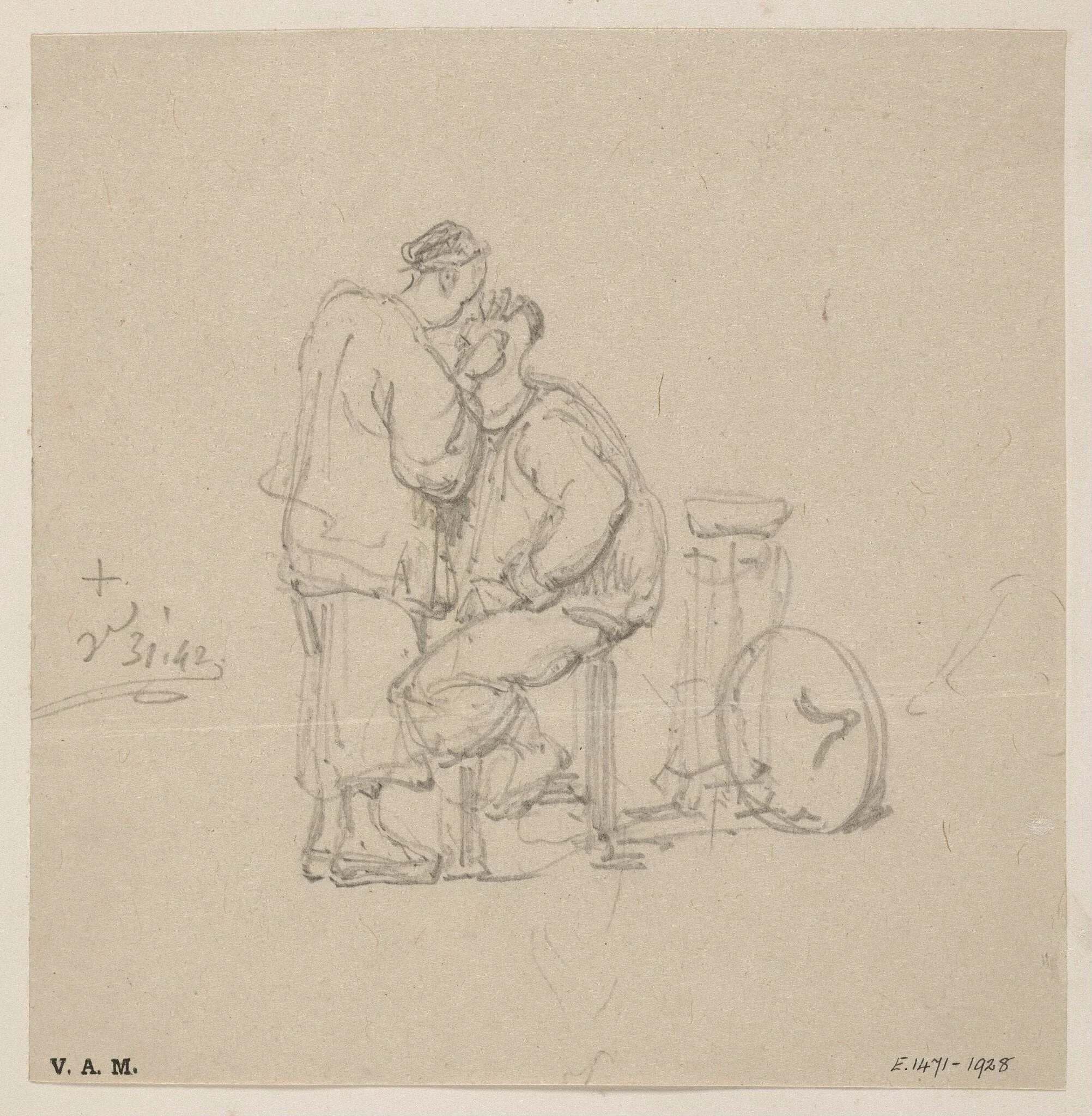 A barber and customer, by George Chinnery, 1842
