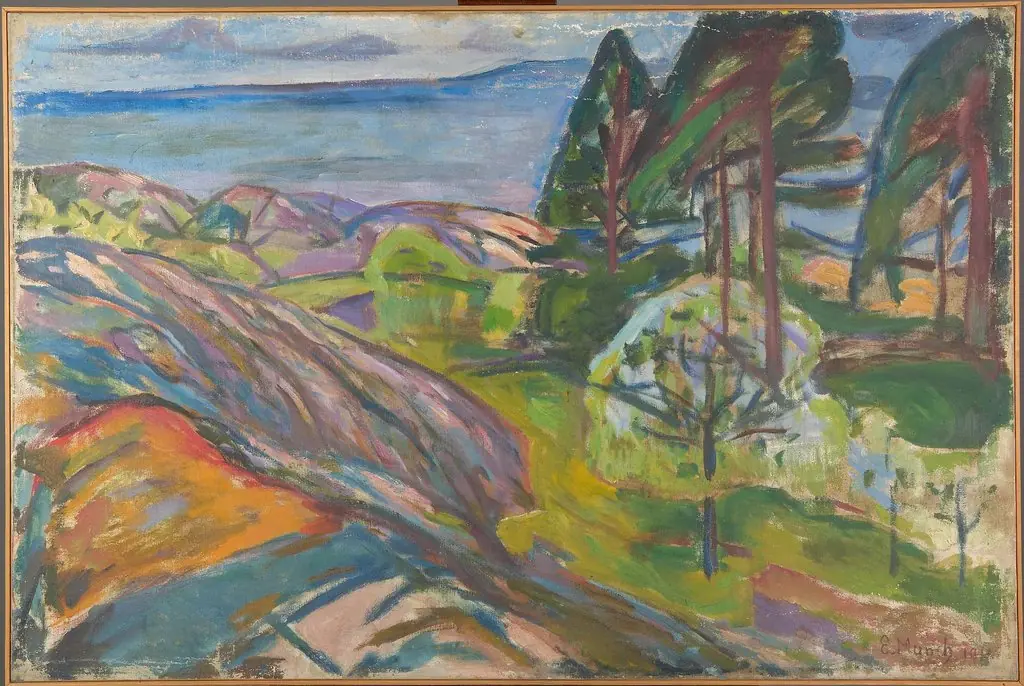 Pine Trees and Fruit Trees in Blossom