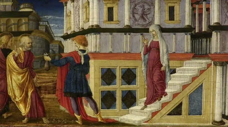 Simon Magus offering St Peter money for the power of conferring The Holy Spirit