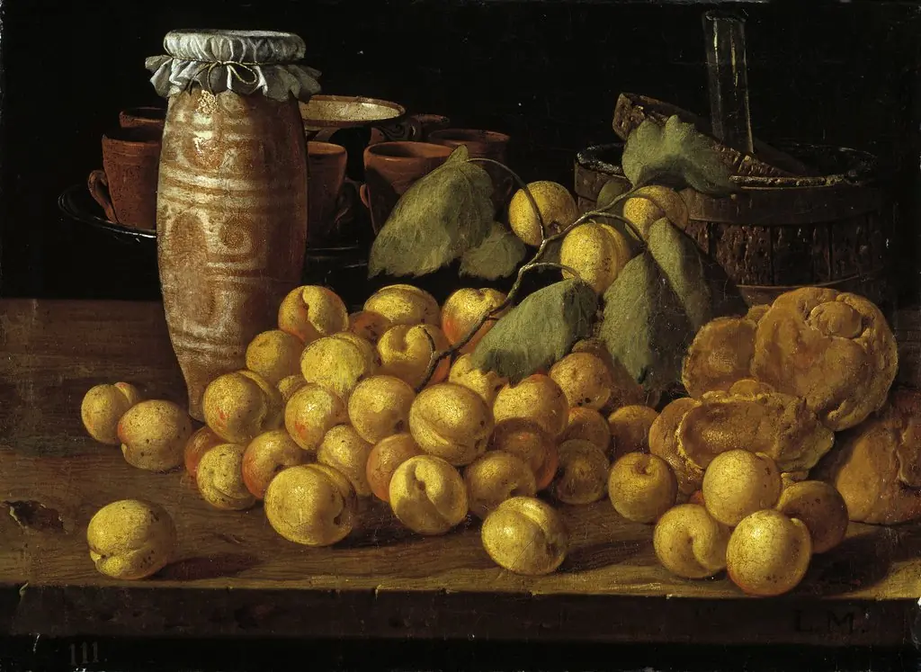 Still Life with Apricots Buns and Vessels