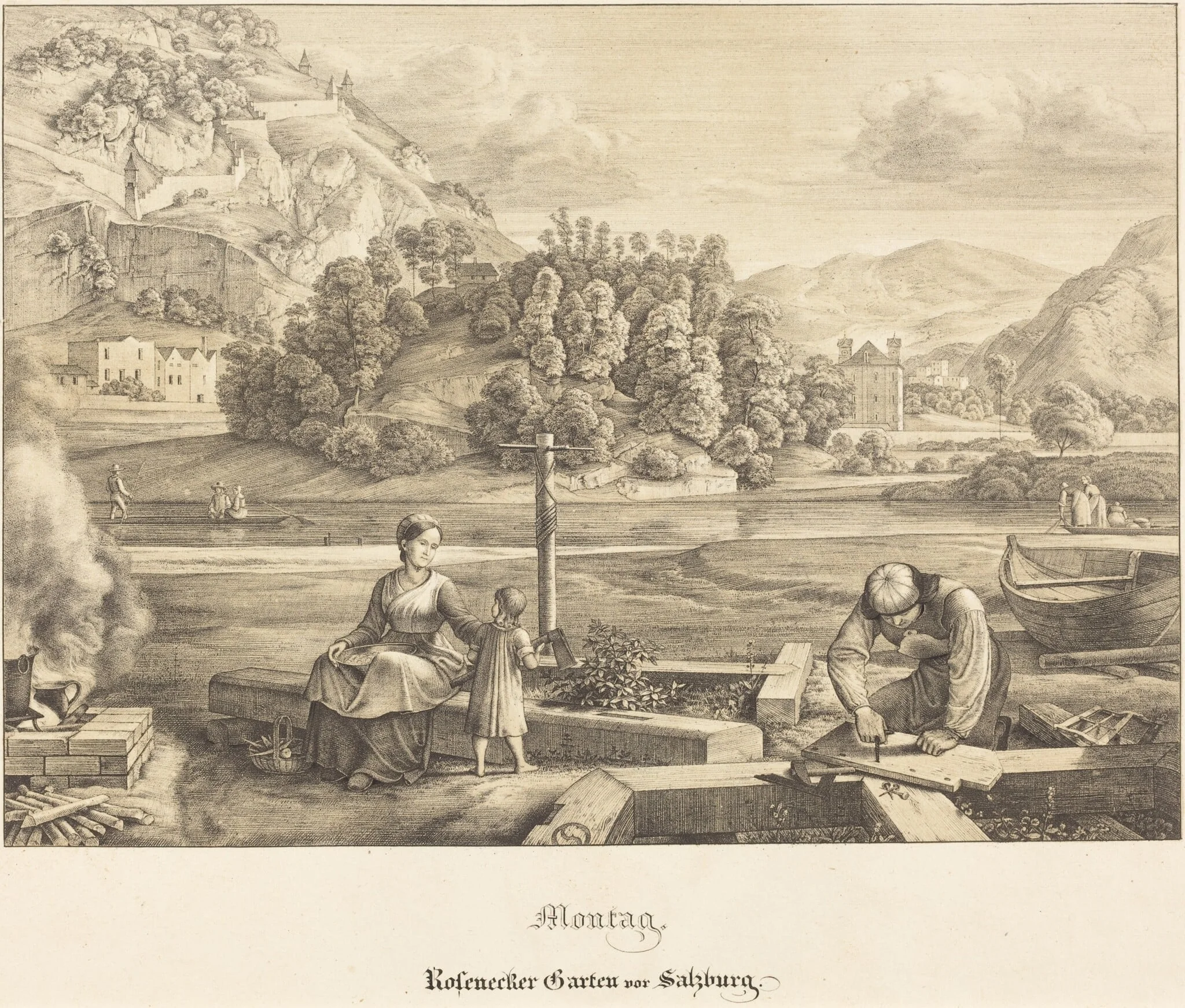 Montag - Rosenecker Garten vor Salzburg (Monday - Rosenecker Garden near Salzburg), by Ferdinand Olivier, ink, 1823