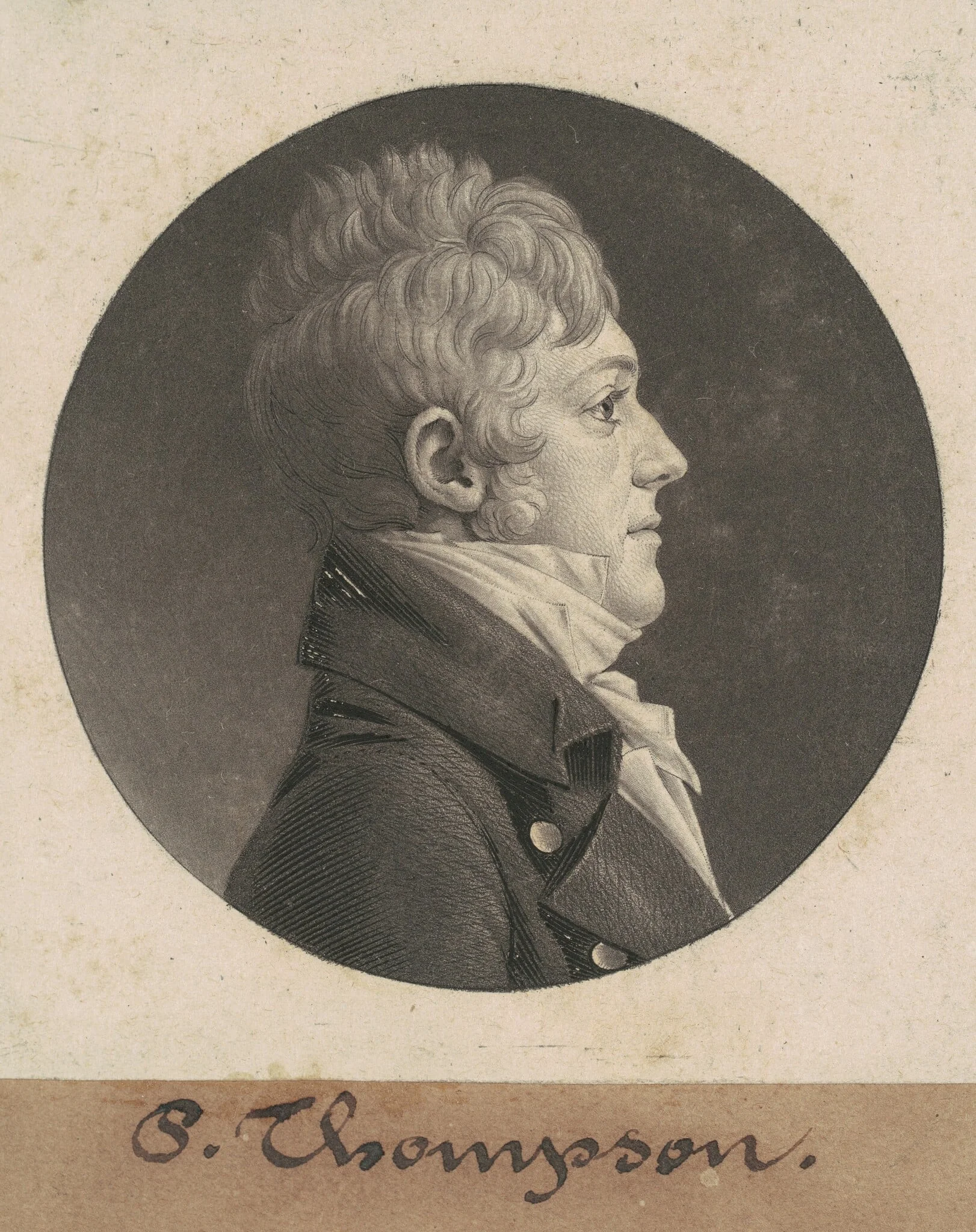 P. Thompson, by Charles Balthazar Julien Févret de Saint-Mémin, ink, 1805