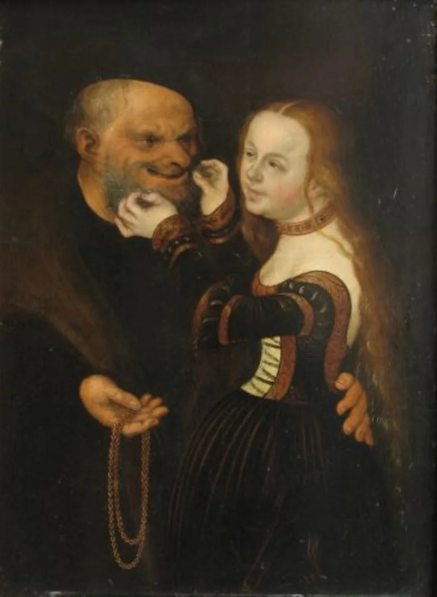 Pereche nepotrivită (Bărbat bătrân și femeie tânără), by Lucas Cranach cel Bătrân, unspecified, 1550