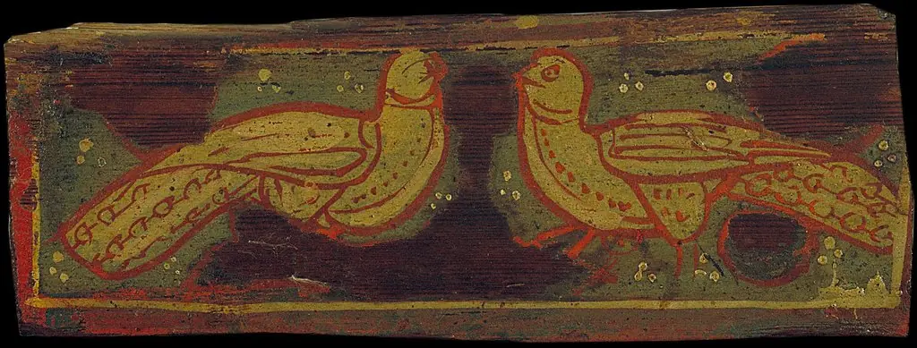 Small coffered ceiling panel with confronted birds