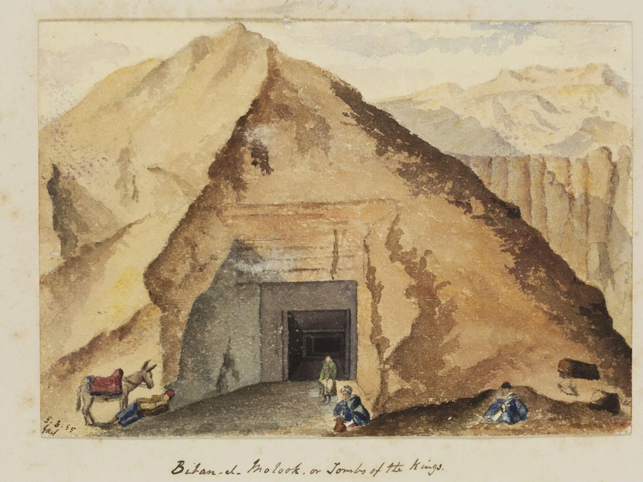 Biban-el-Molook, or Tombs of the Kings.  Belzoni's Tomb.  Thebes, by George de Sausmarez, watercolor, 1855