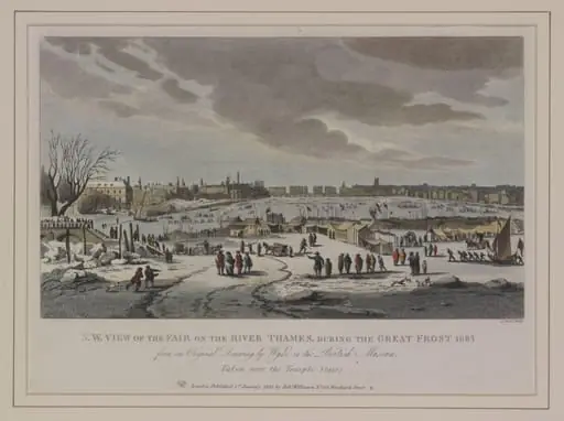 N.W. View of the Fair on the River Thames during the Great Frost 1683/4 from an Original Drawing by Wyke in the British Museum. Taken near Temple Stairs