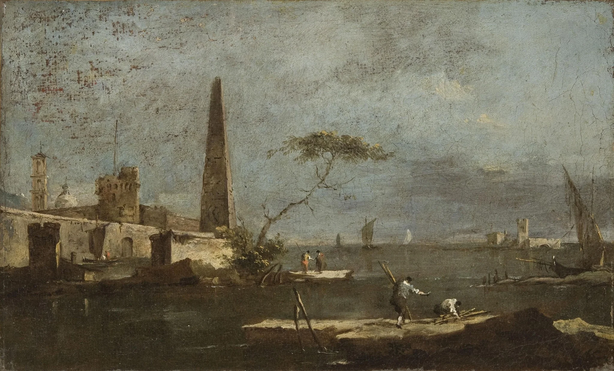 Capriccio with an Obelisk on a Lagoon, by Francesco Guardi, oil, 1762