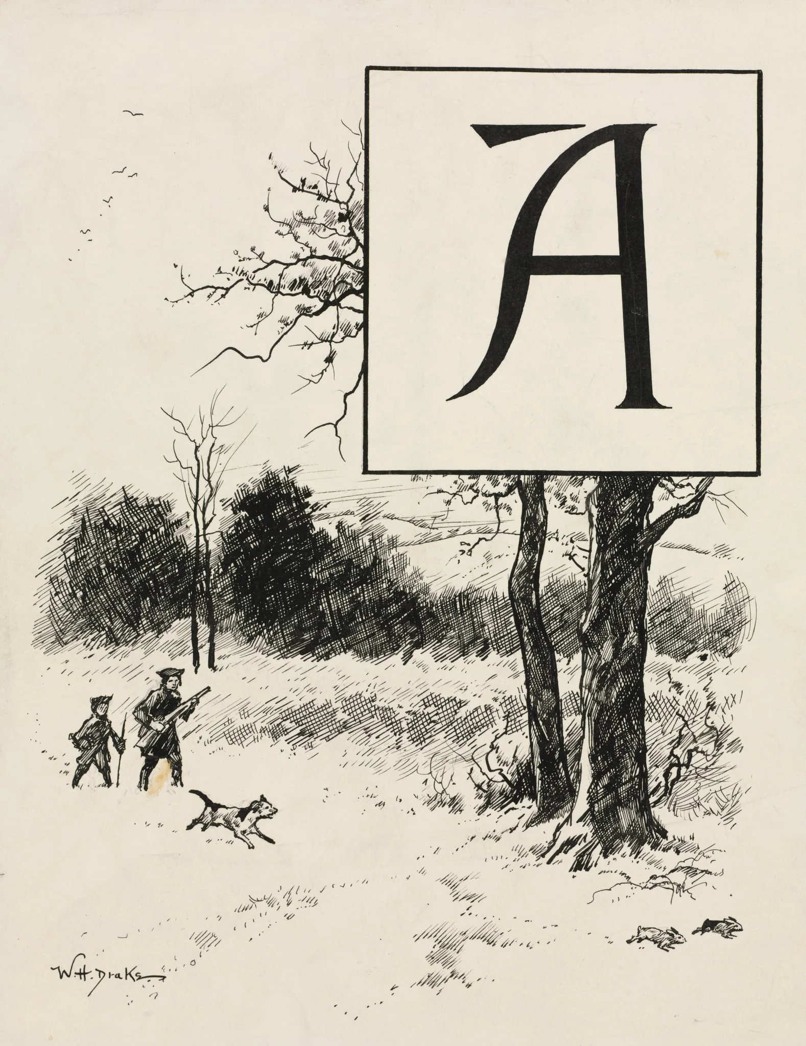 Inital A for Chapter VI from "Lorna Doone", by William Henry Drake, 1889