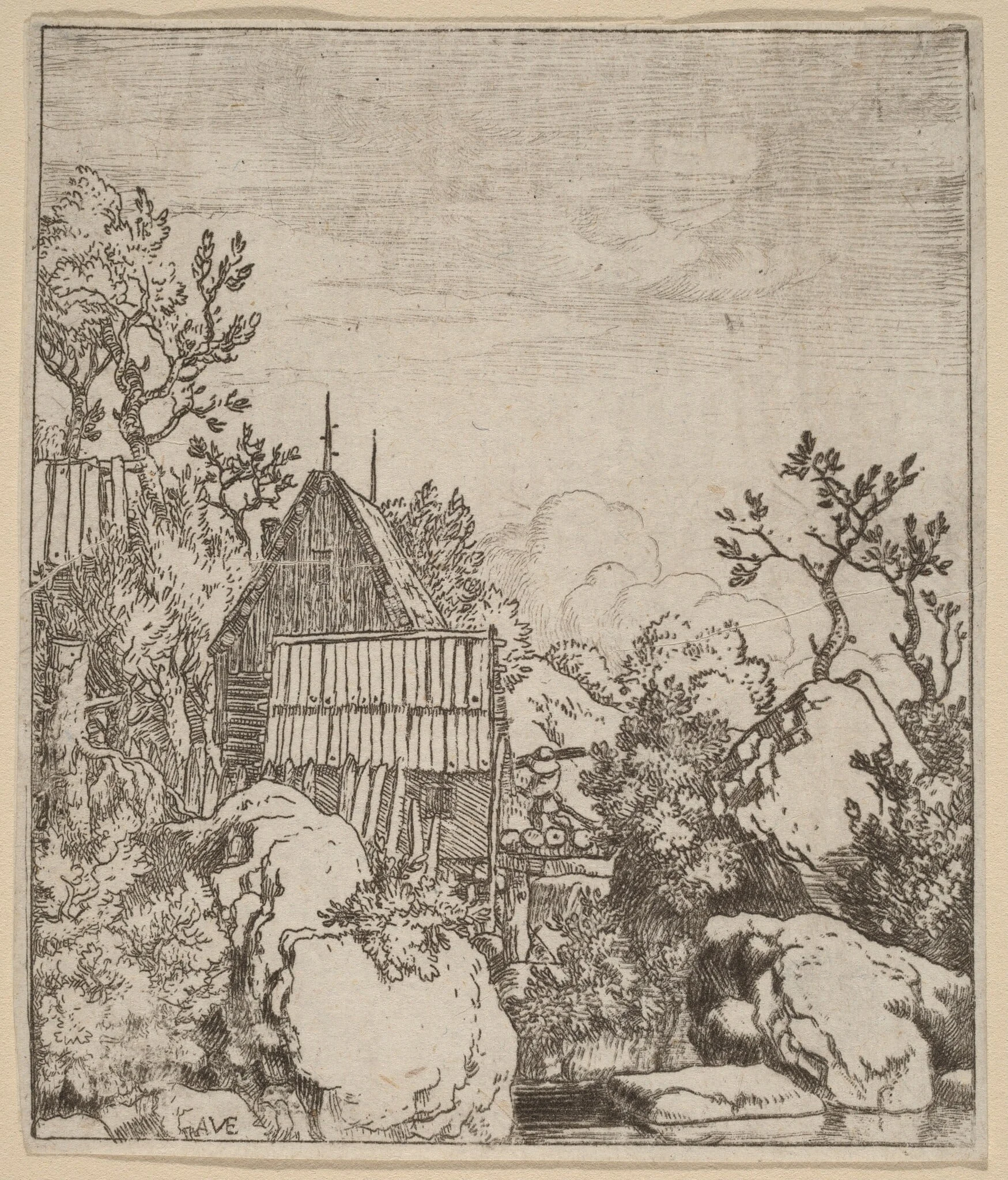 Man on a Small Wooden Bridge, by Allart van Everdingen, ink, 1650