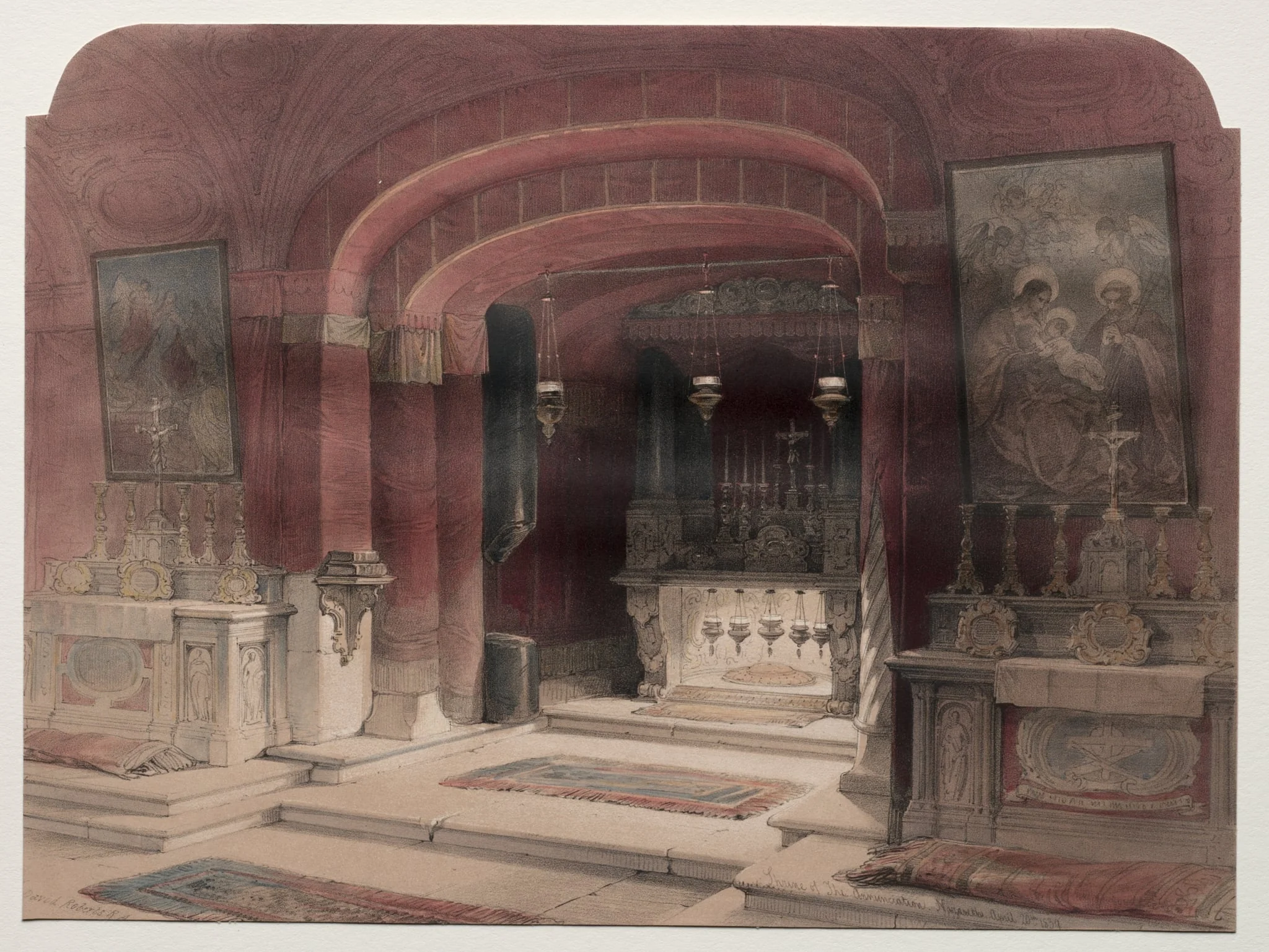Shrine of the Annunciation, Nazareth, by David Roberts, 1839