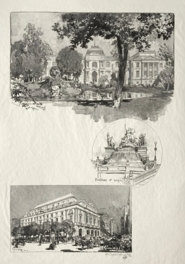 Rouen Illustré:  La Musée; Fontaine St. Marie; Le Théâtre des Arts, by Auguste Lepère, 1896