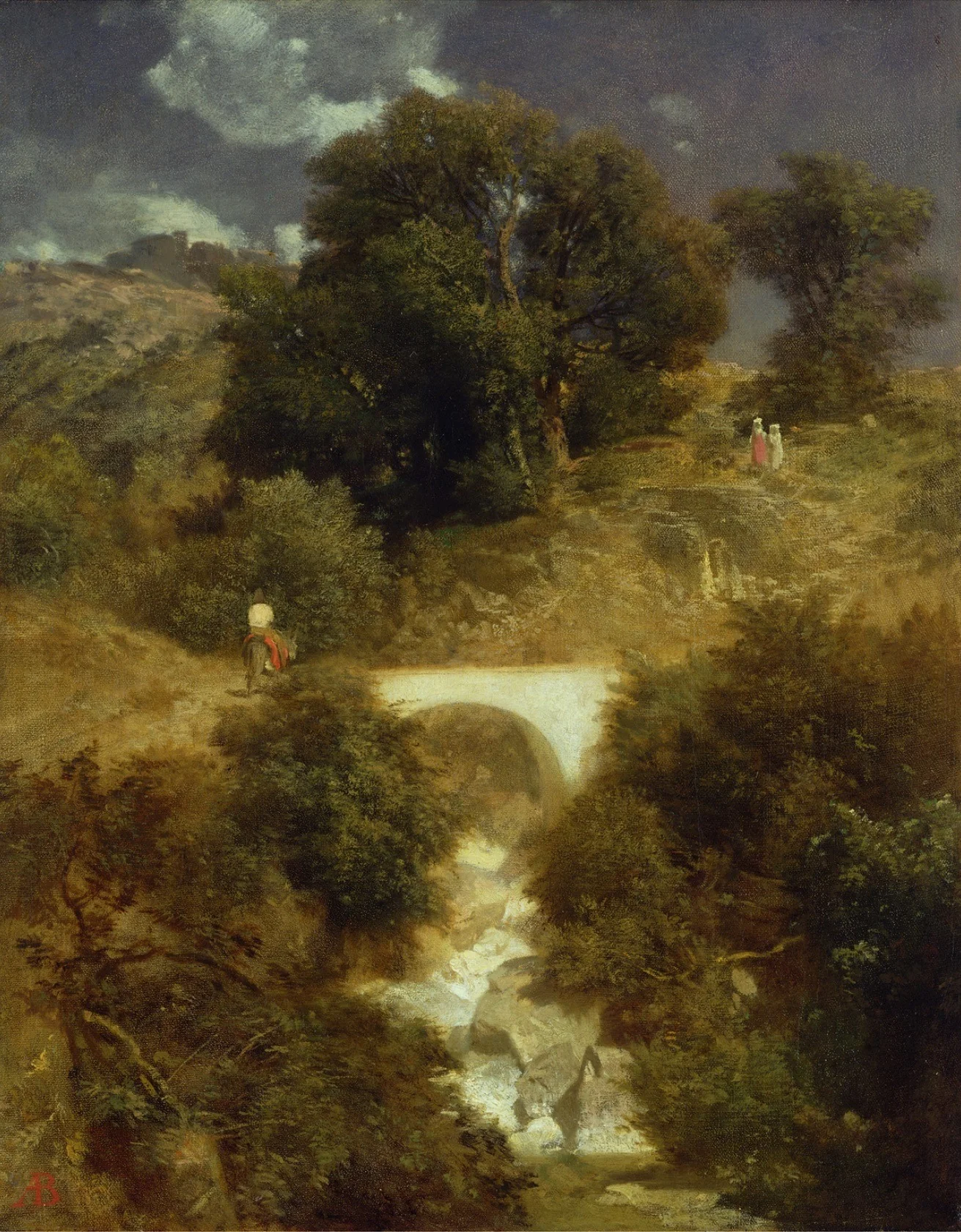 Roman Landscape with a Bridge, by Arnold Böcklin, oil, 1863