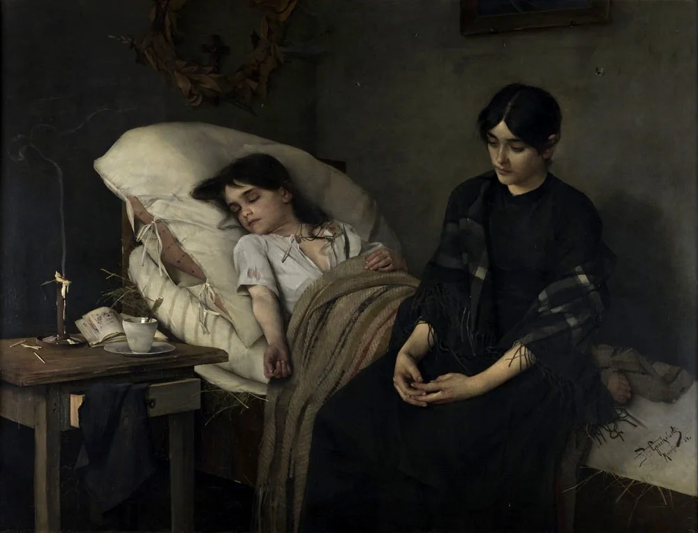 Death of an Orphan, by Stanisław Grocholski, oil, 1892