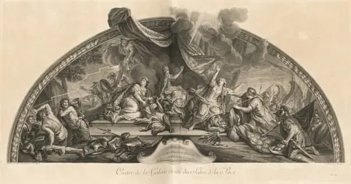 La Hollande accepte la paix et se détache de l'Allemagne et de l'Espagne 1678 Cintre de la Galerie du côté du Salon de la Paix (Holland Accepts Peace and Detaches Itself from Germany and Spain 1678, Center of the Gallery next to the Salon of Peace) [pl. 33]