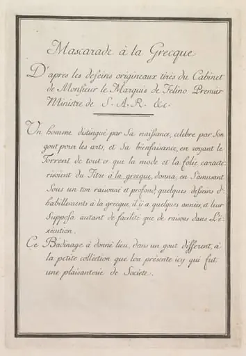 Mascarade à la Grecque: Title Page, Plate 1