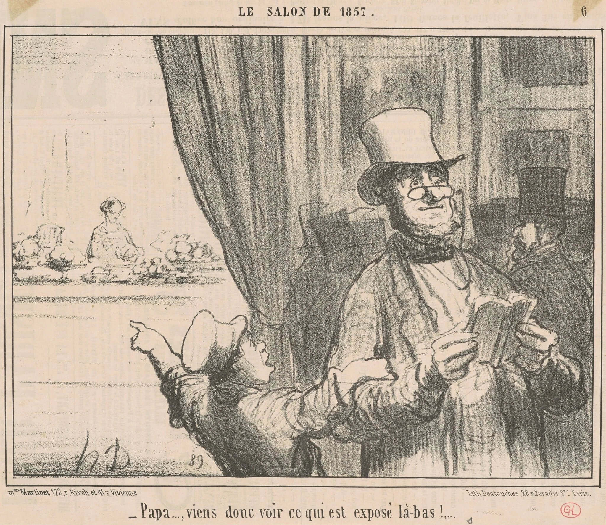 Papa ... viens donc voir ce qui est ..., by Honoré Daumier, ink, 1857