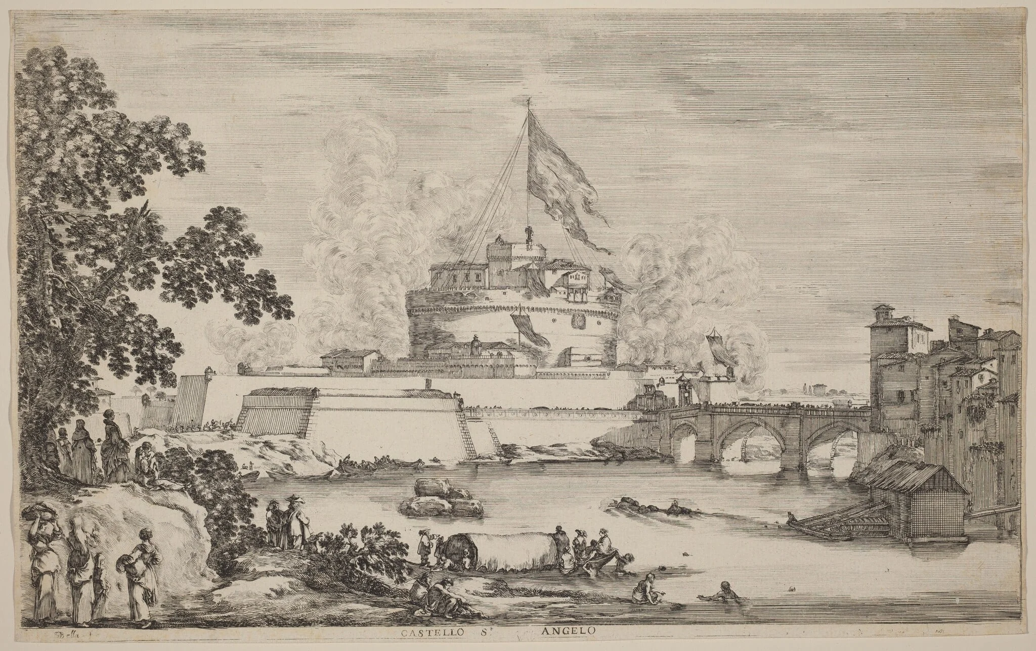 Castel Sant'Angelo, Rome, by Stefano Della Bella, ink, 1634