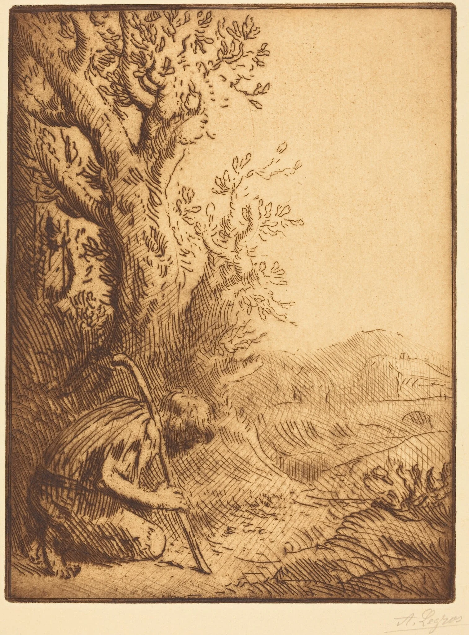 The Prodigal Son, 4th plate (L'enfant prodigue), by Alphonse Legros, ink, 1874
