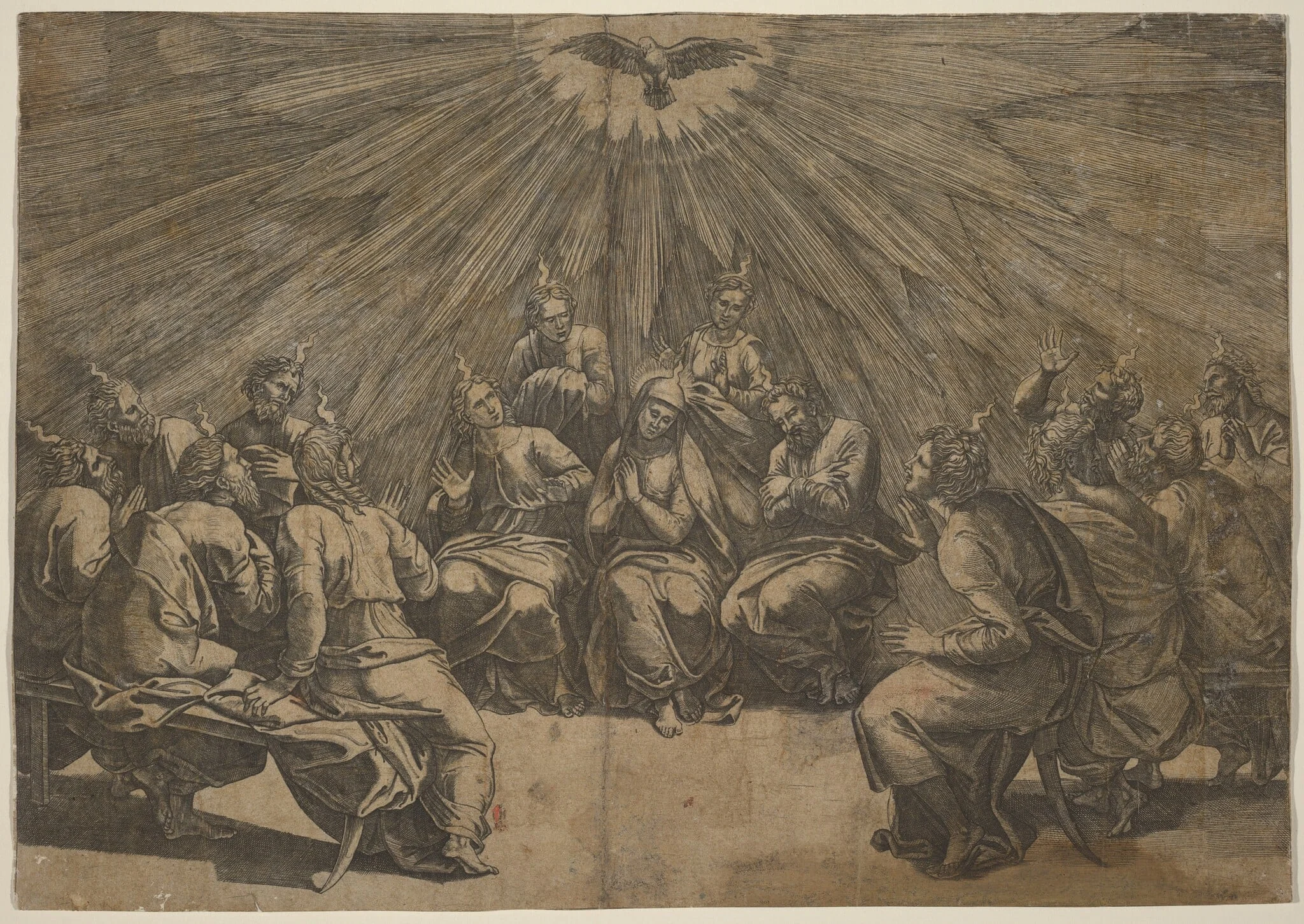 Pentecost, by Gian Jacopo Caraglio, ink, 1535