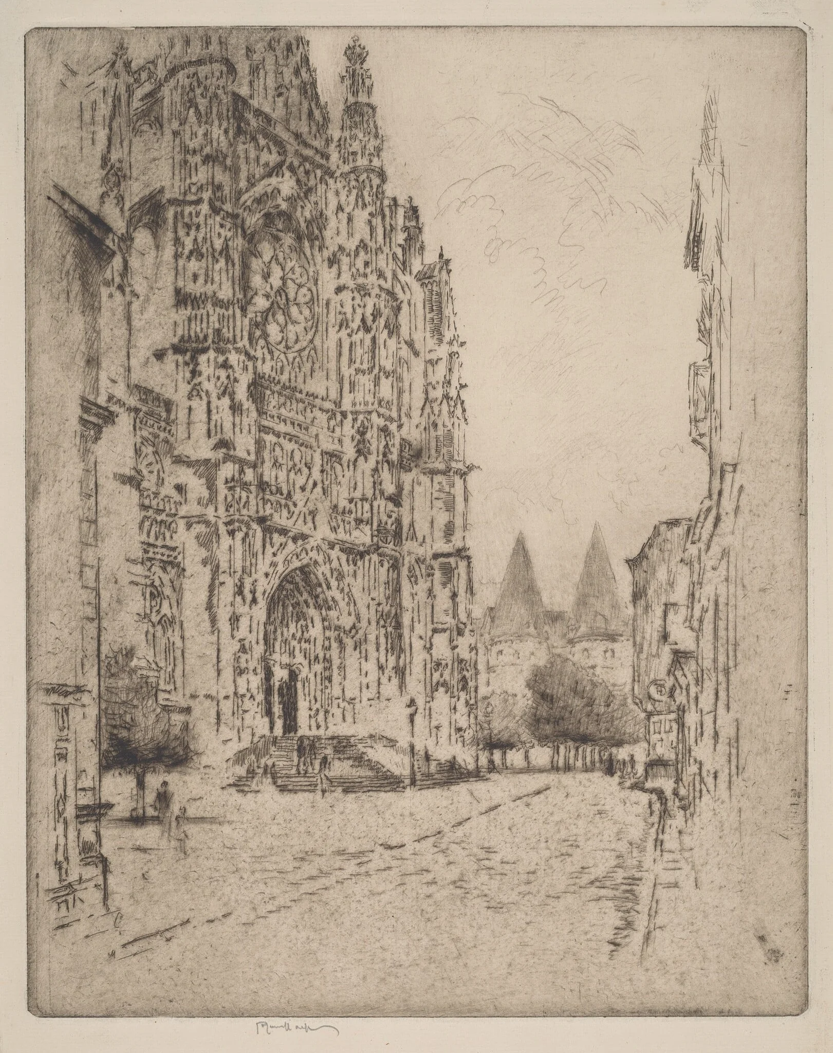 Towers of the Bishop's Palace, Beauvais, by Joseph Pennell, ink, 1907