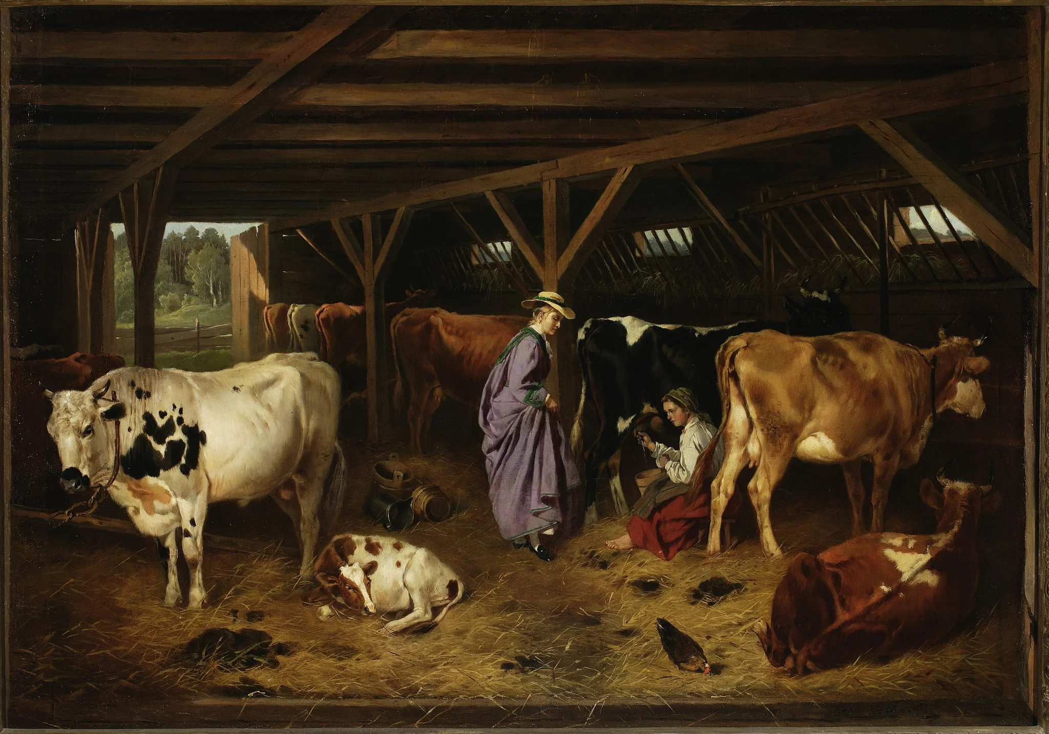 In the barn, by Józef Brodowski the Elder, oil, 1872
