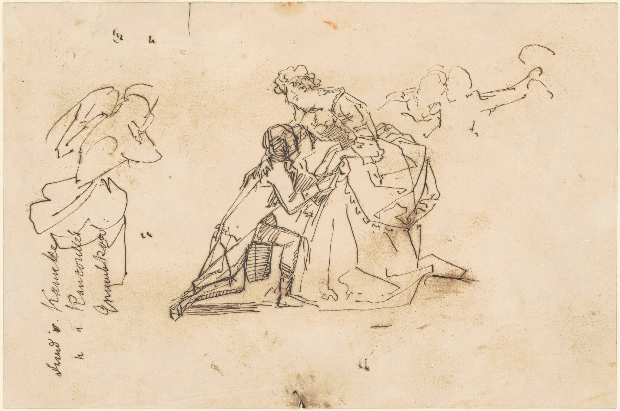 Study for "The Return of King Friedrich II from Küstrin", by Emanuel Leutze, ink, 1854