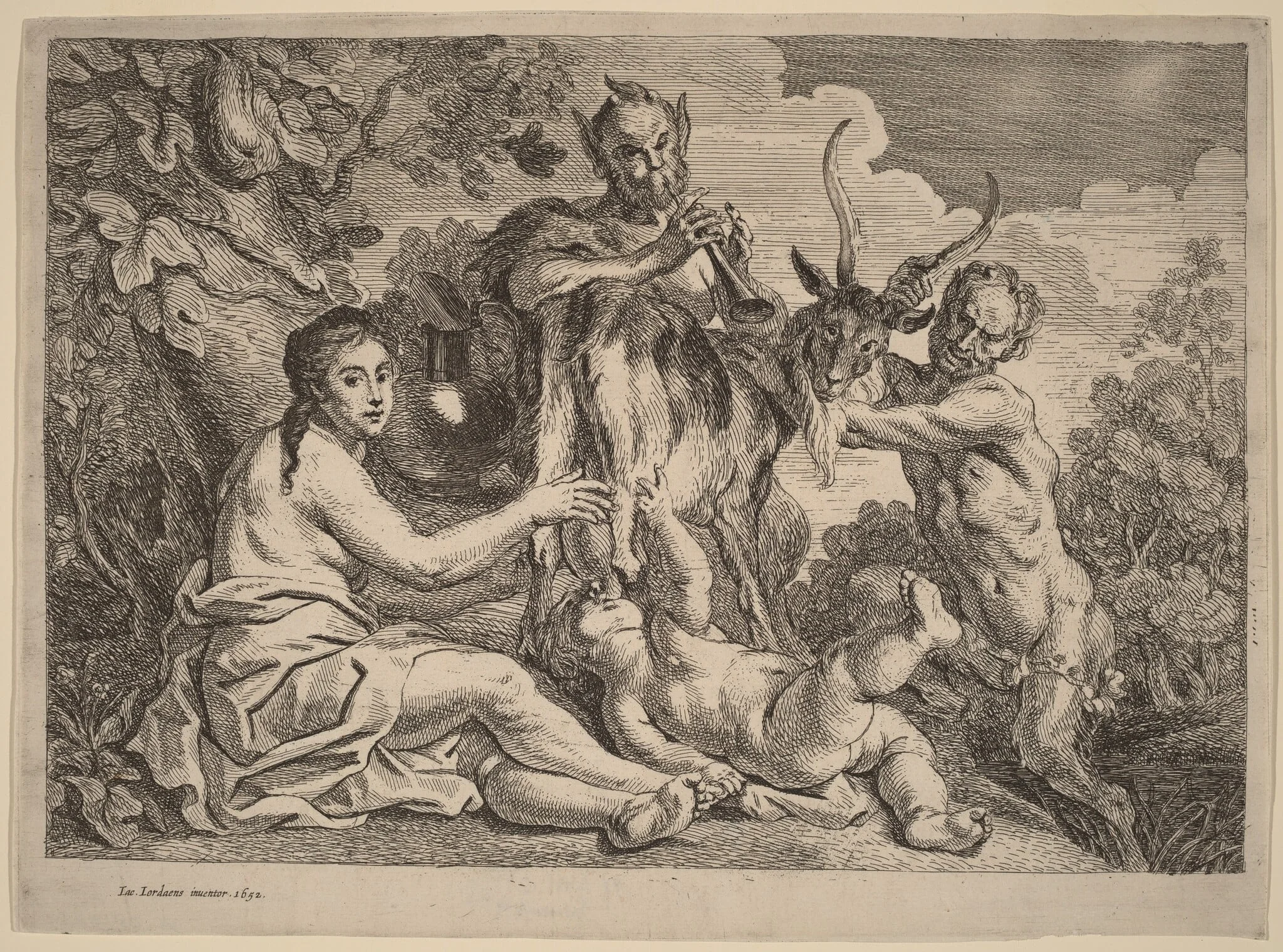 Jupiter Nourished by the Goat Amalthea, by Remoldus Eynhoudts, ink, 1652