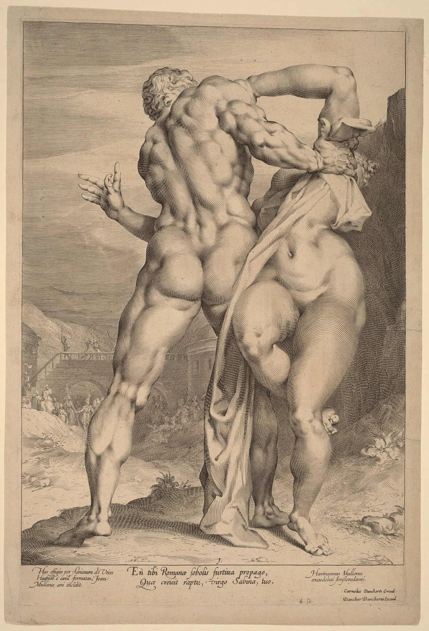 The Rape of a Sabine Woman (View from Behind), by Jan Muller, ink, 1598