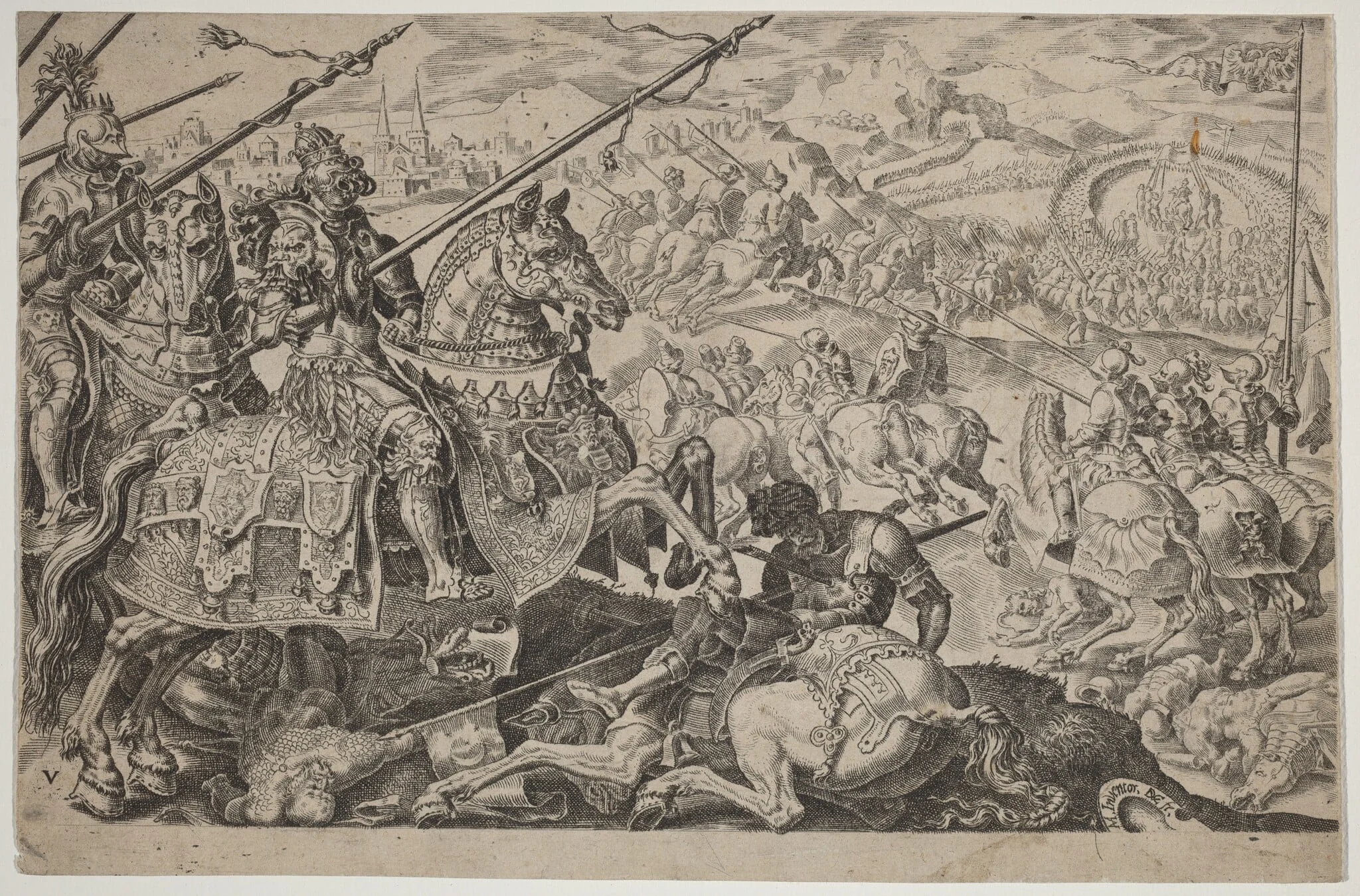 Suleiman the Magnificent Forced to Raise the Siege of Vienna, by Dirck Volckertz Coornhert, ink, 1555