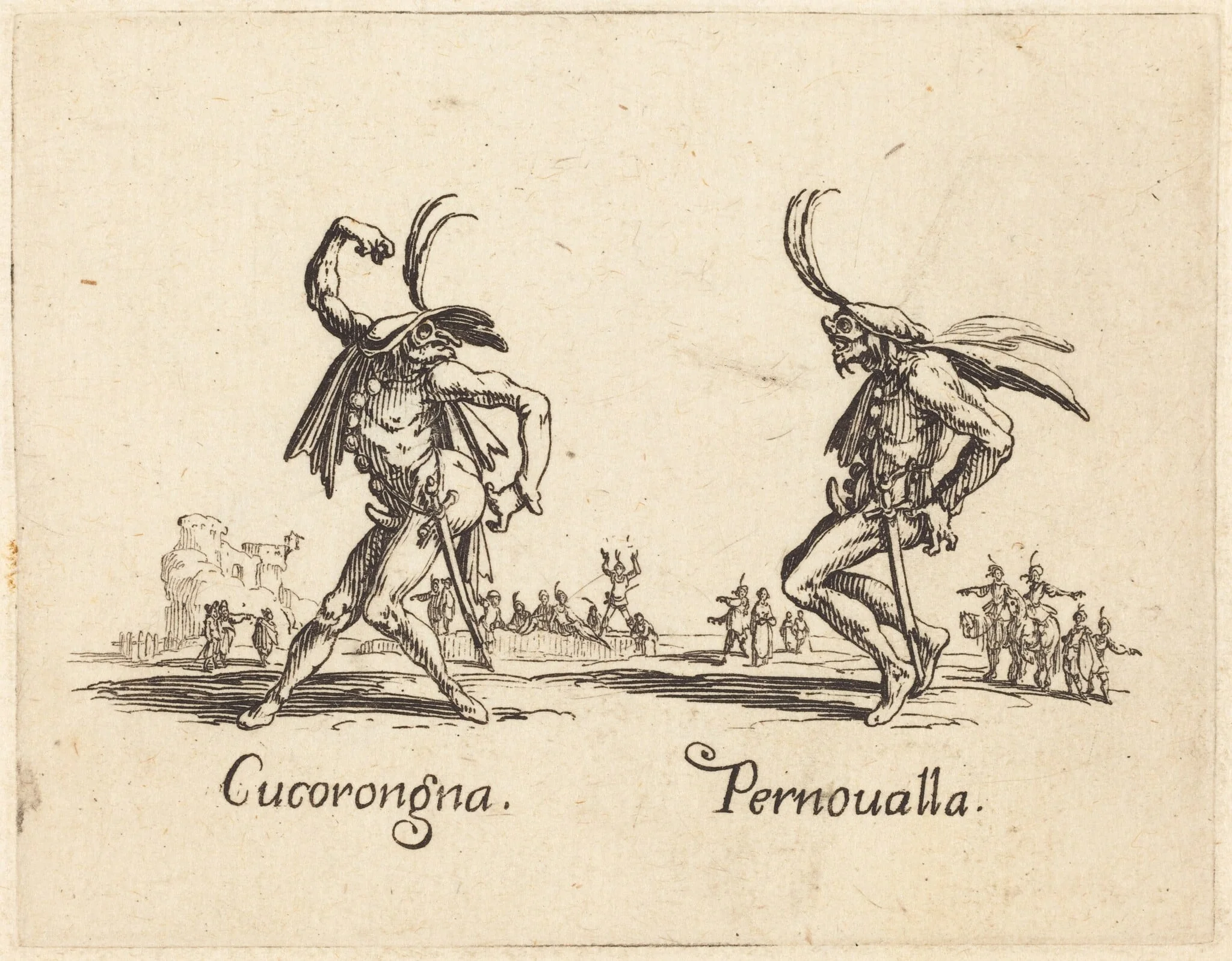 Cucorongna and Pernoualla, by Jacques Callot, ink, 1622