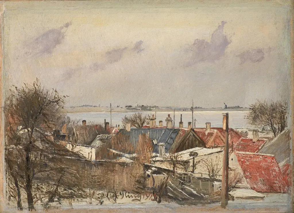 Udsigt over Sankt Jørgensbjerg og Roskilde Fjord. Vinterdag