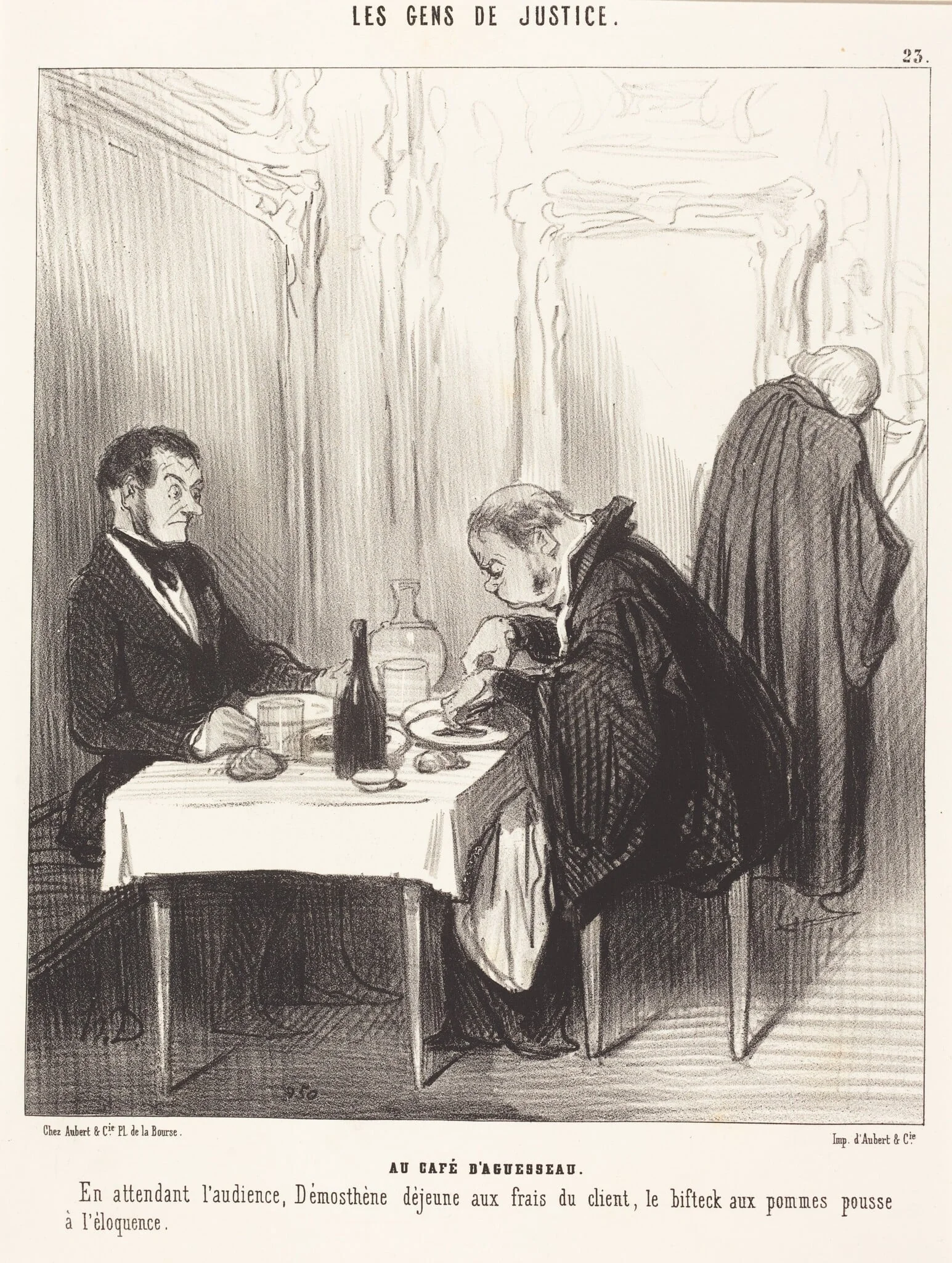 Au Café d'Aguesseau, by Honoré Daumier, ink, 1846