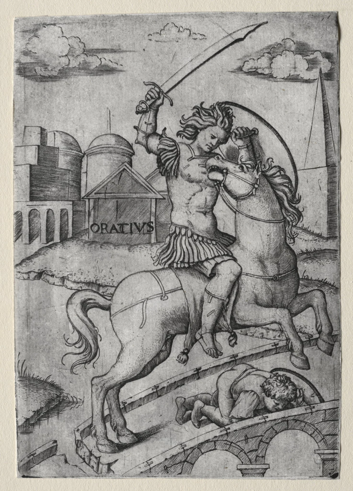 Horatius Cocles Defending the Sublician Bridge, by Marcantonio Raimondi, 1518