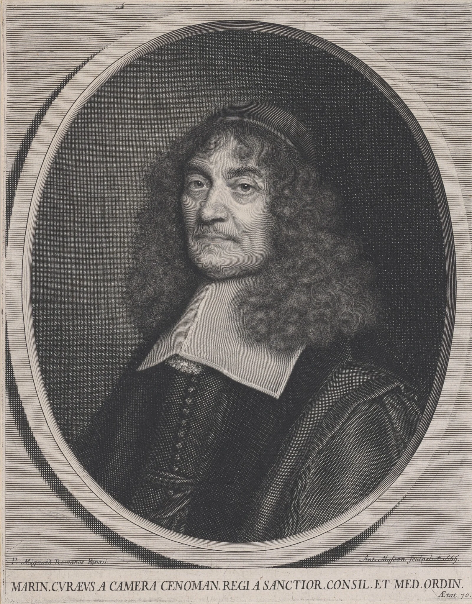 Marin Cureau de la Chambre, by Antoine Masson, ink, 1665