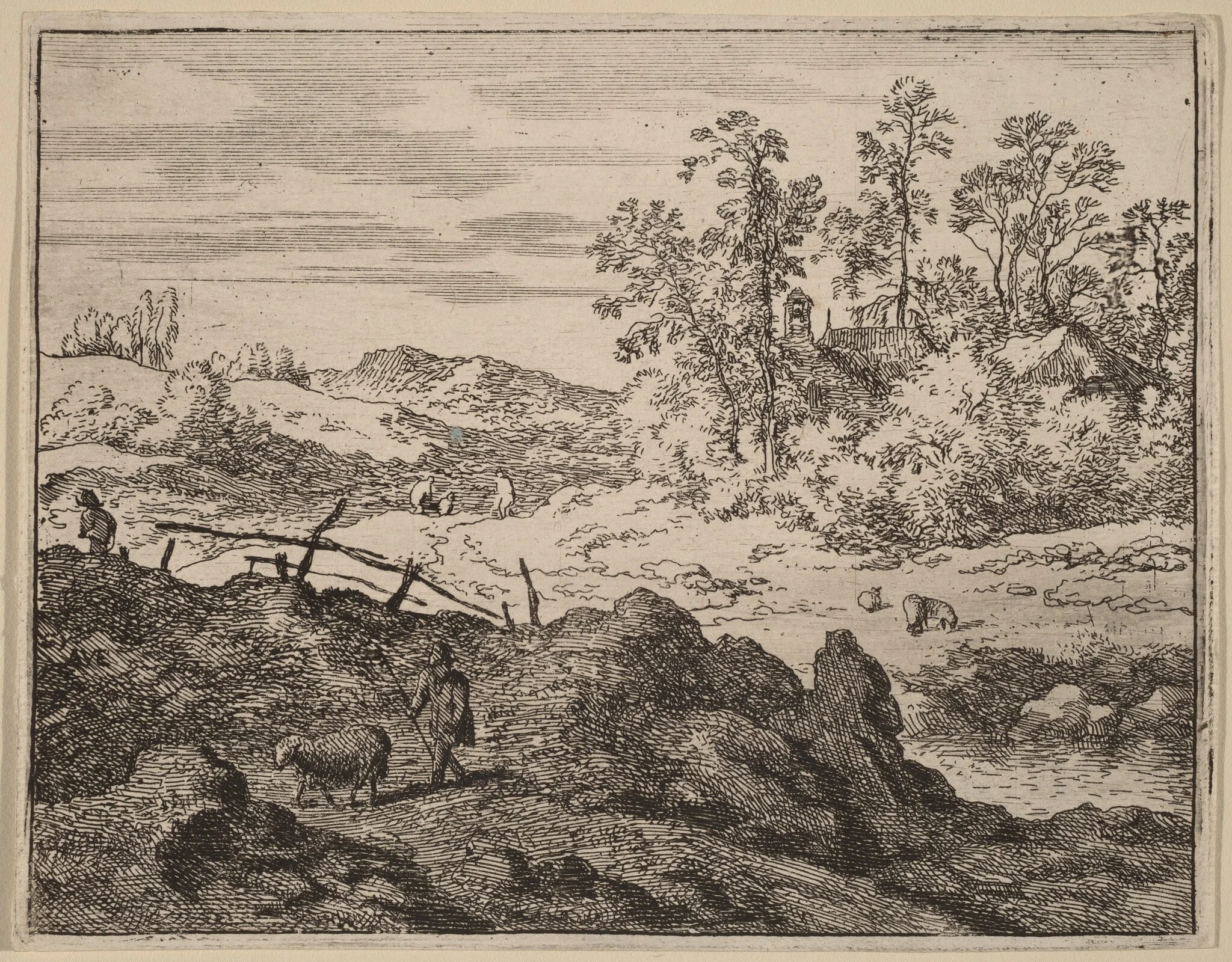 Shepherd with Lamb, by Allart van Everdingen, ink, 1650