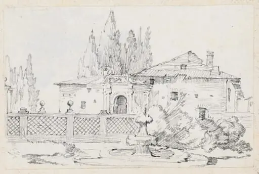 House and Trees across a Garden Wall
