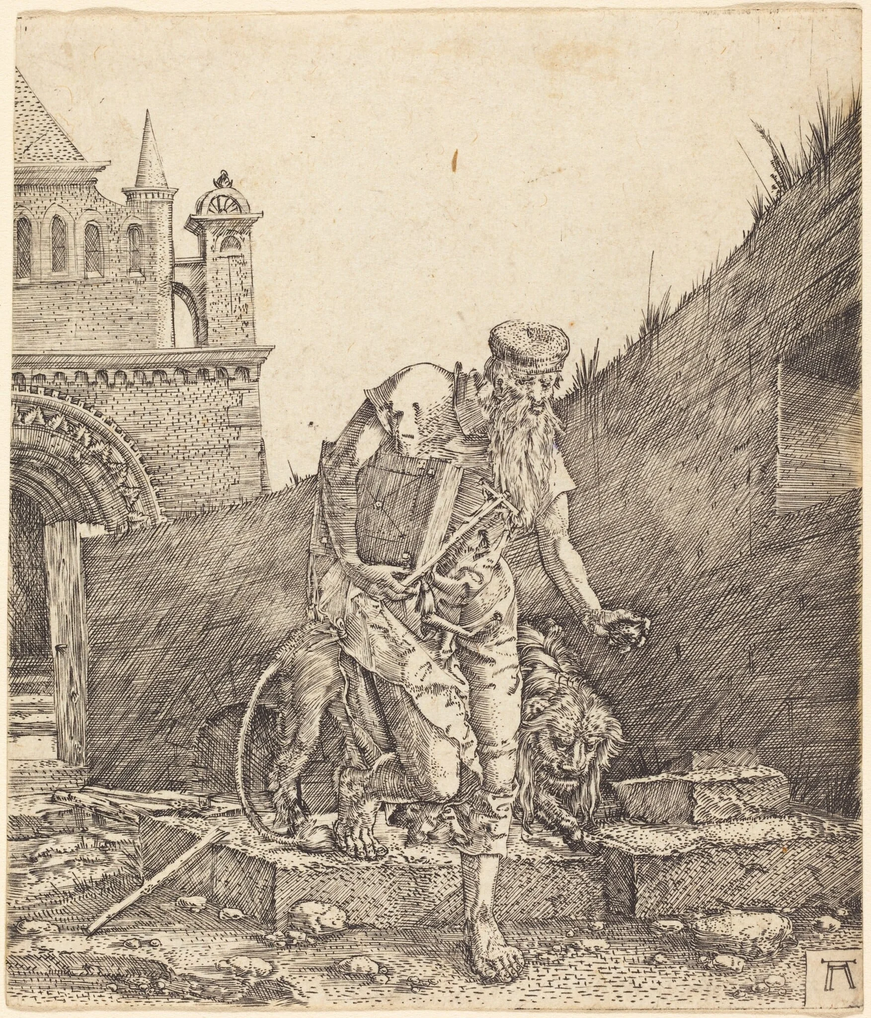Saint Jerome in a Courtyard, by Albrecht Altdorfer, ink, 1514