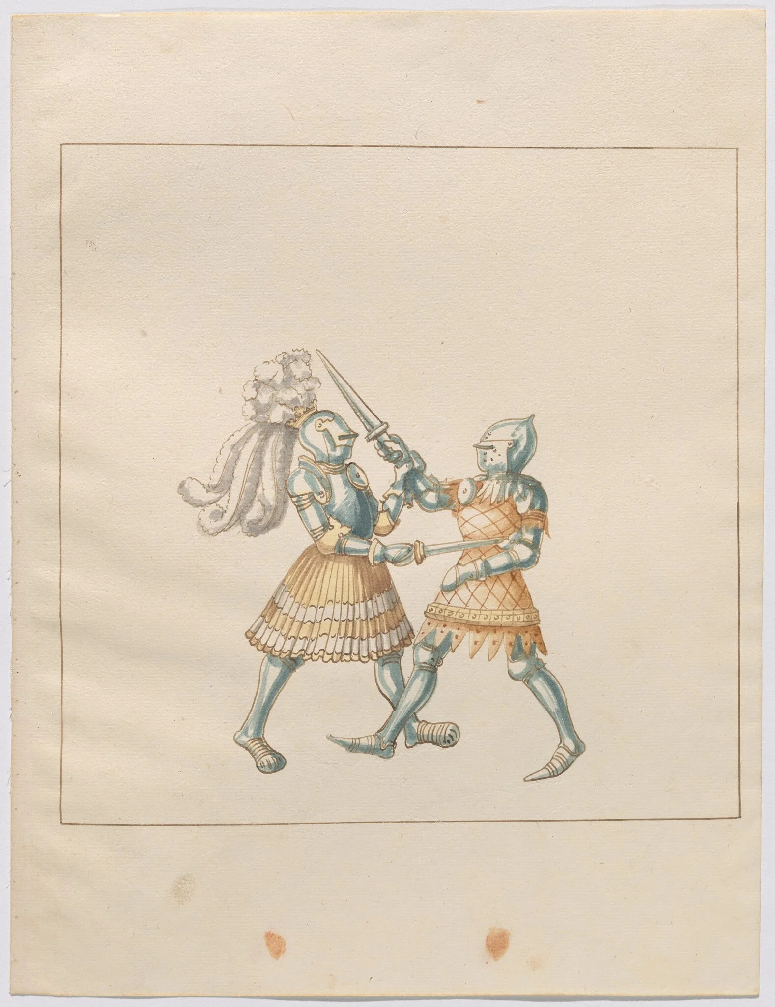 Foot Combat with Daggers, by German 16th Century, ink, 1514