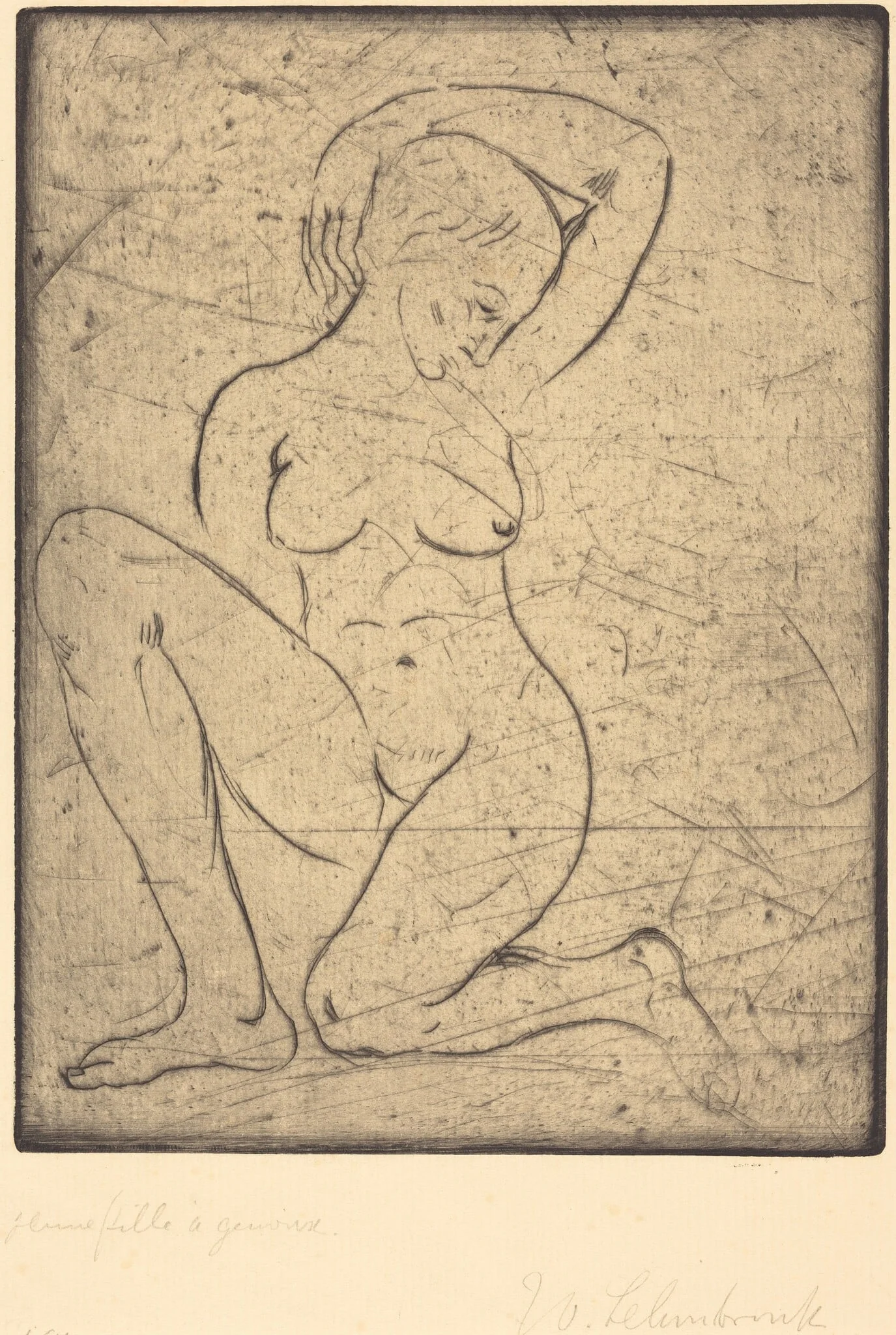 Kneeling, Small (Kniende, klein), by Wilhelm Lehmbruck, ink, 1910
