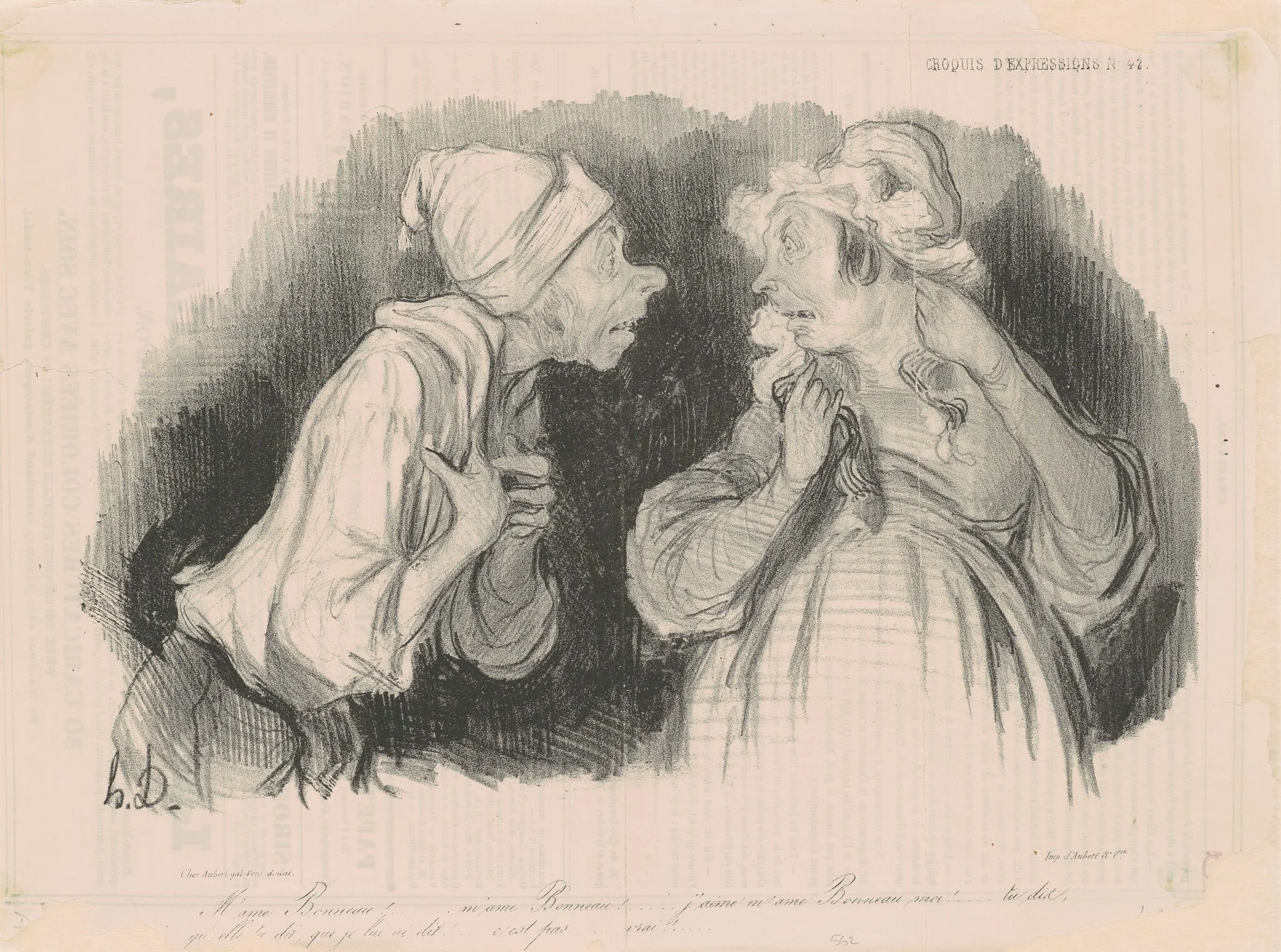 M'ame Bonneau... J'aime m'ame Bonneau moi!..., by Honoré Daumier, ink, 1838