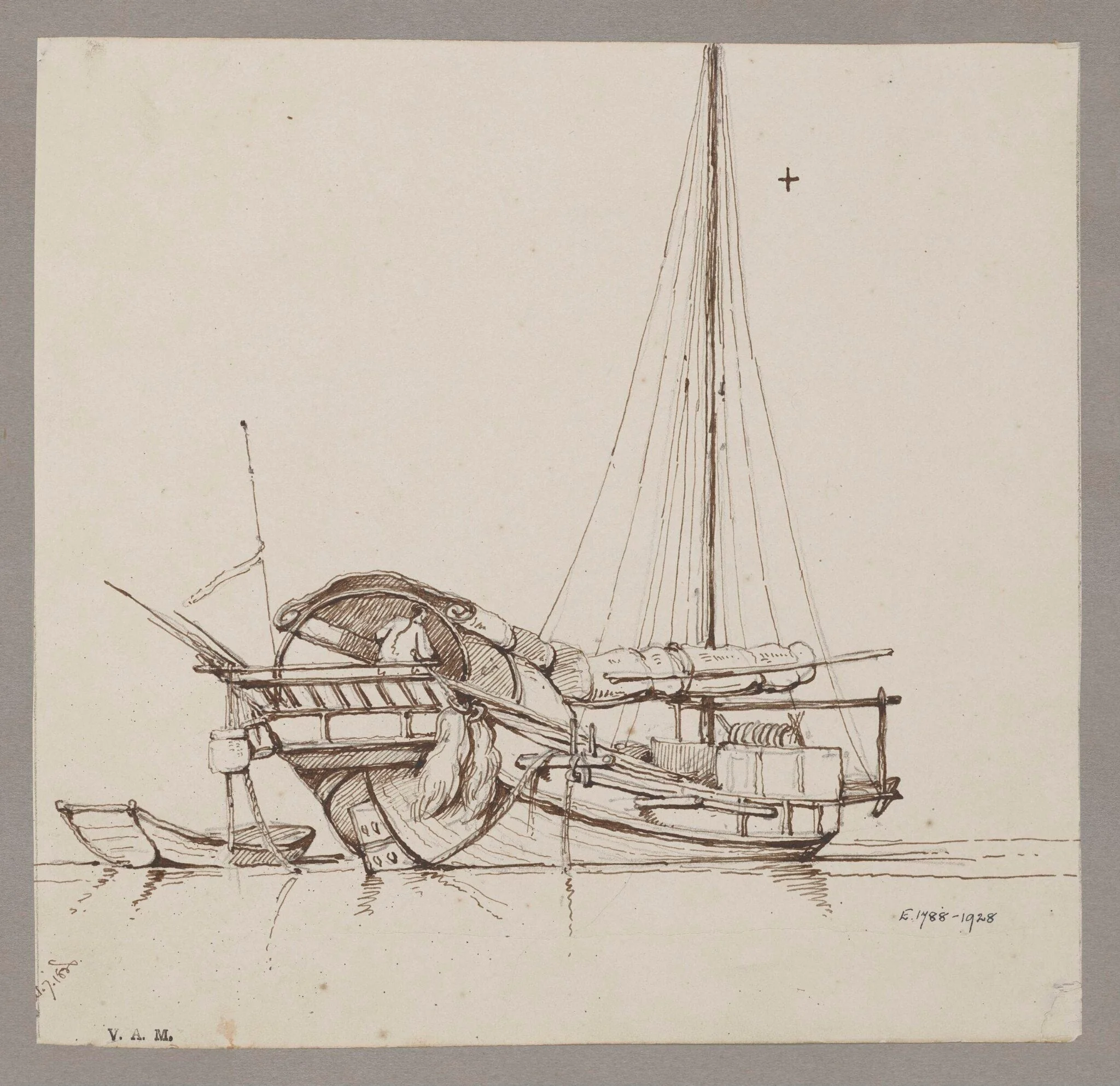 A junk with sails furled, by George Chinnery, 4