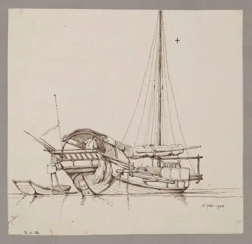 A junk with sails furled