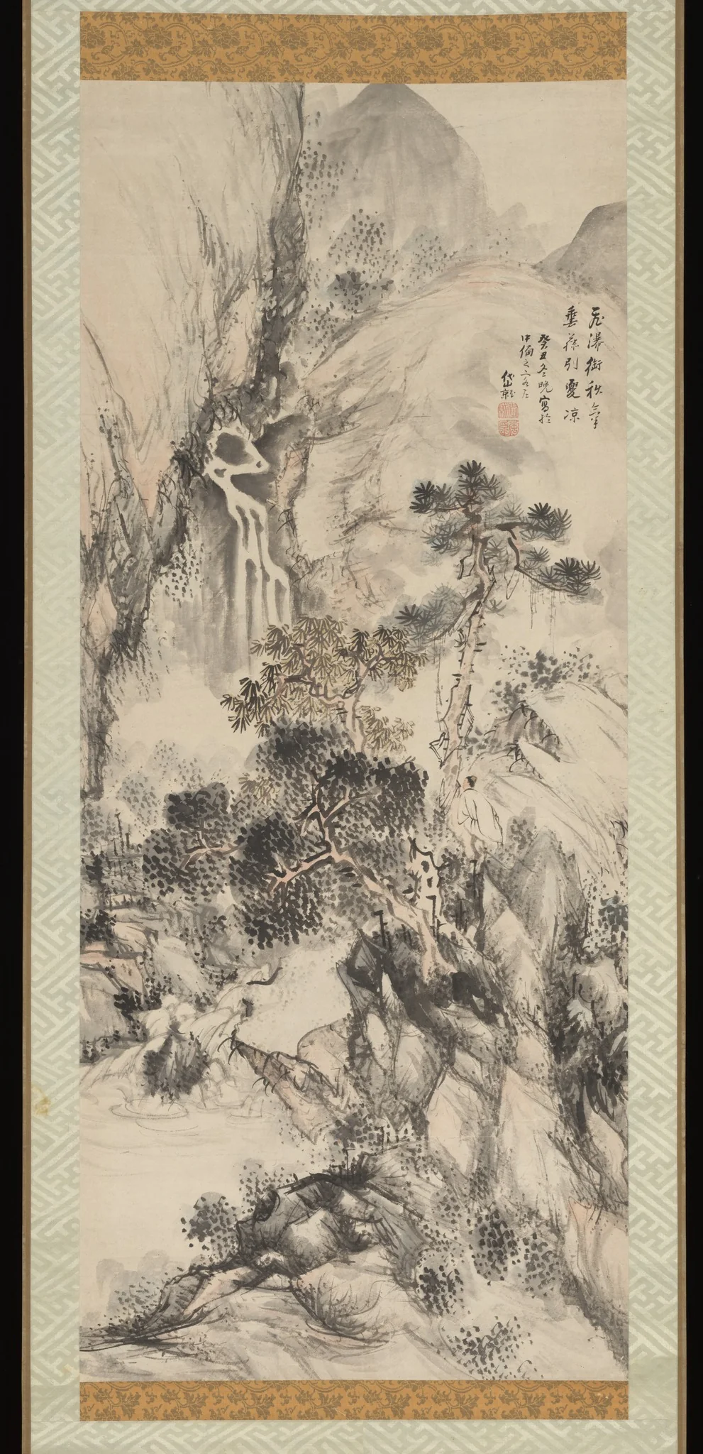 Viewing a Waterfall, by Kushiro Unzen, unspecified, 1797
