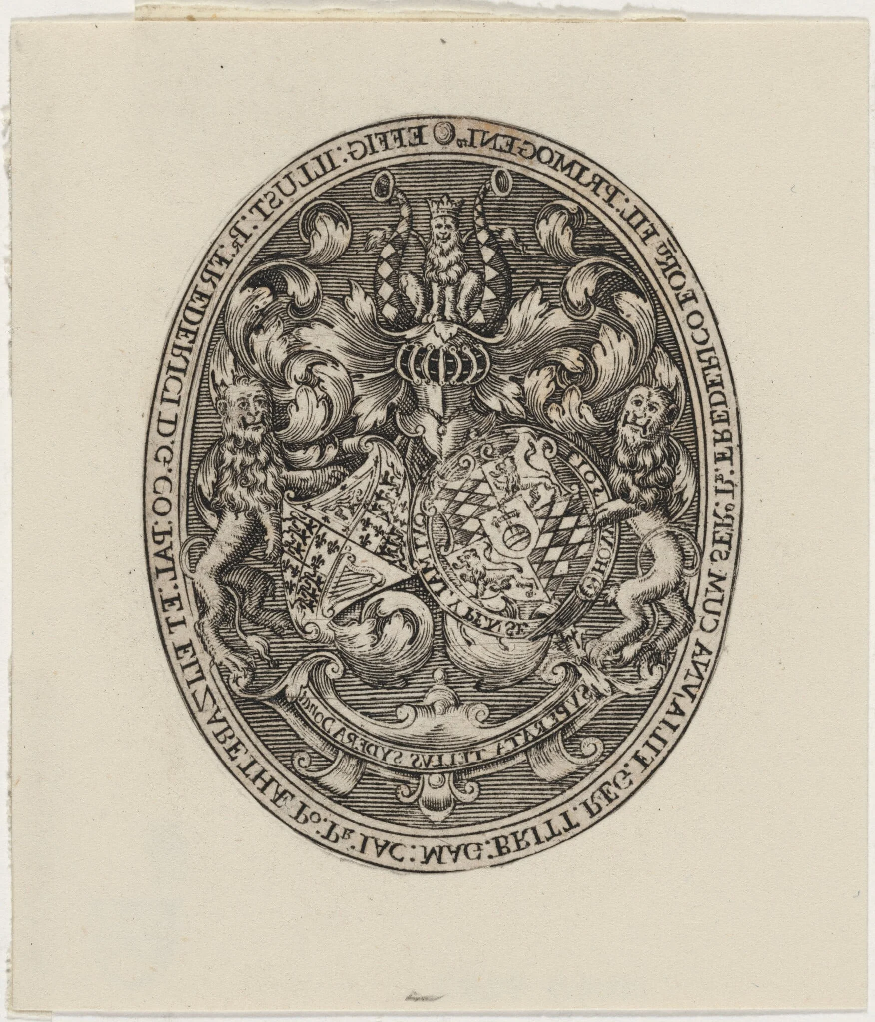 Shields of Frederick V, Elizabeth, and  Prince Frederick Henry, by Simon van de Passe, ink, 1621