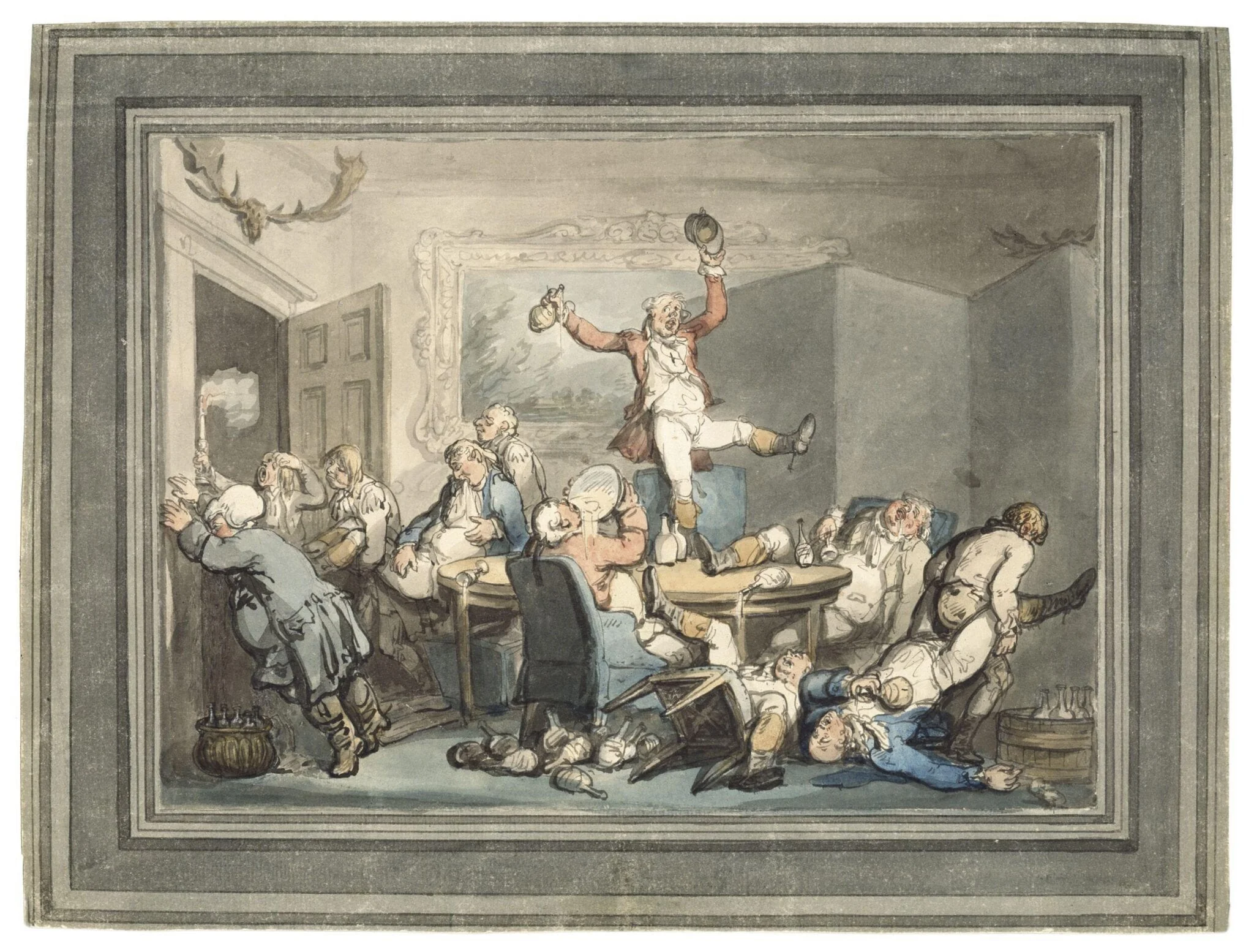 The Hunt Supper, by Thomas Rowlandson, watercolor, 1780
