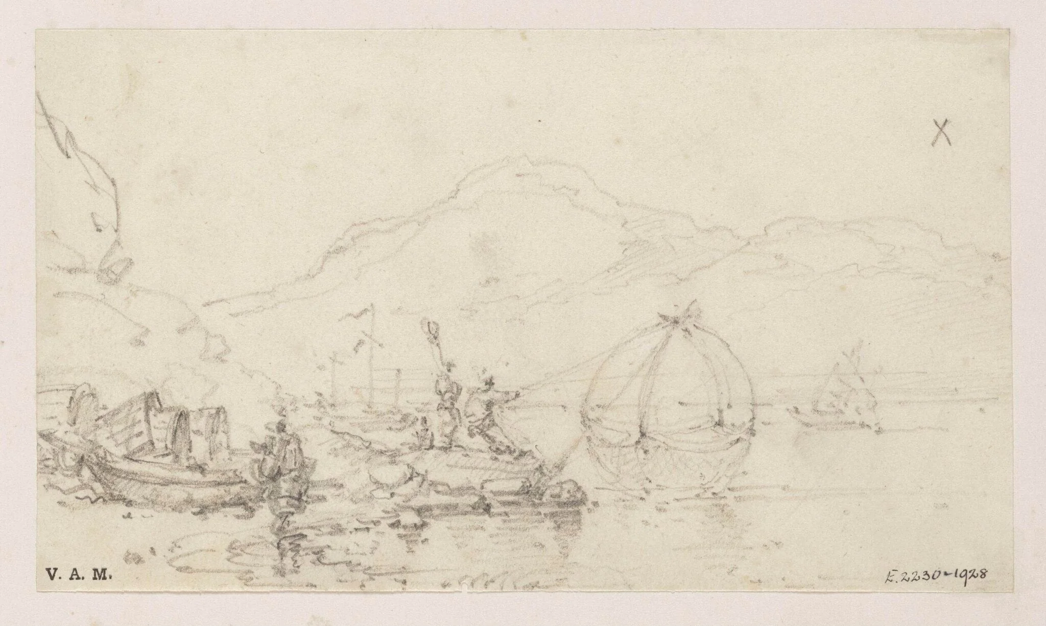 Fishermen by a beached Tanka boat, Macau, by George Chinnery, 19