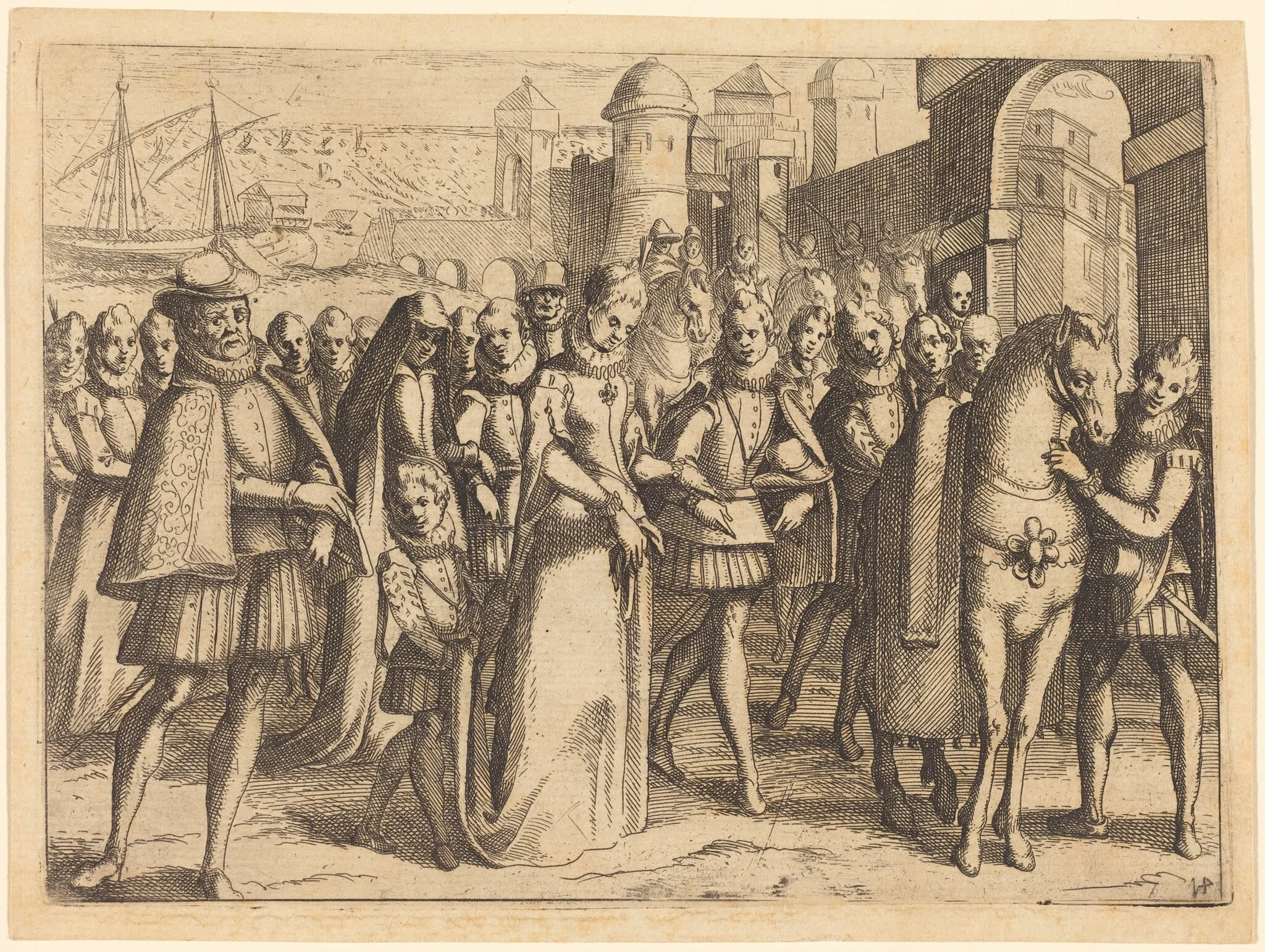 Arrival at Valencia, by Jacques Callot, ink, 1612