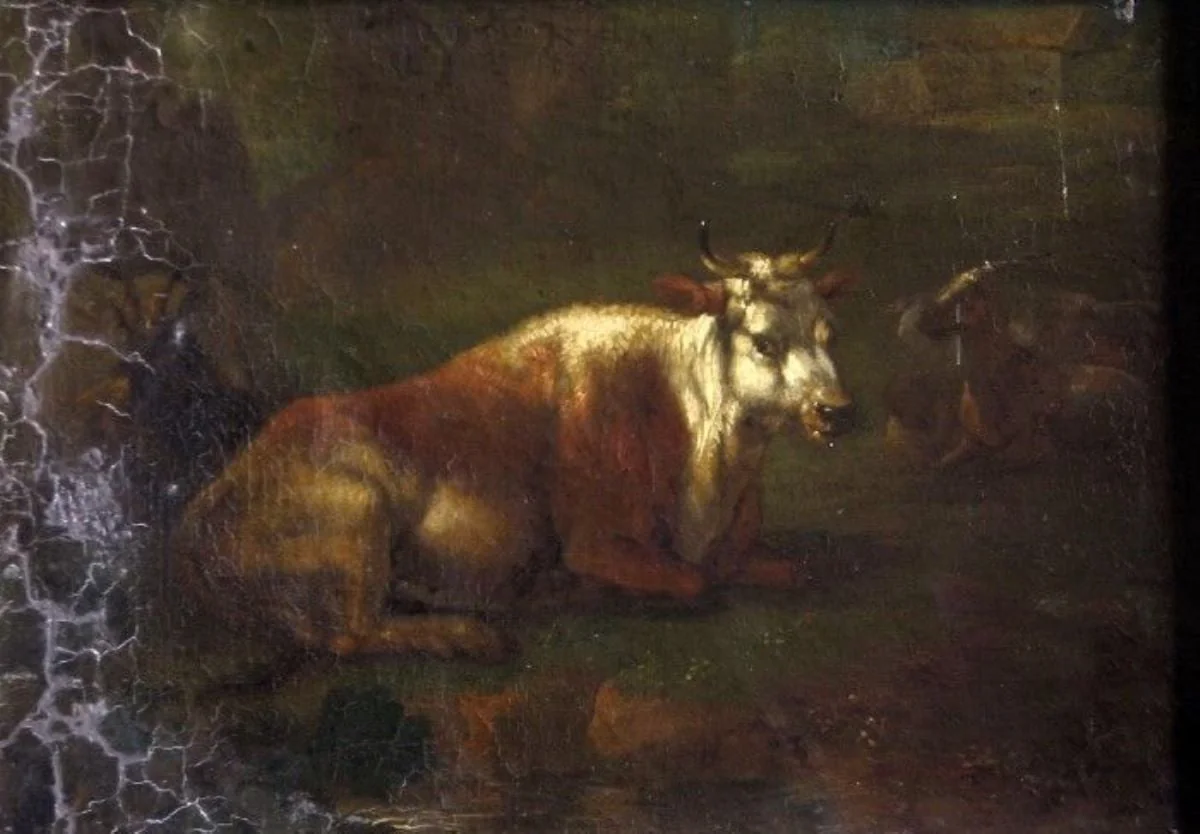Mică turmă în peisaj păduros ; pandant: Peisaj cu vite, by Unknown, unspecified, 1850