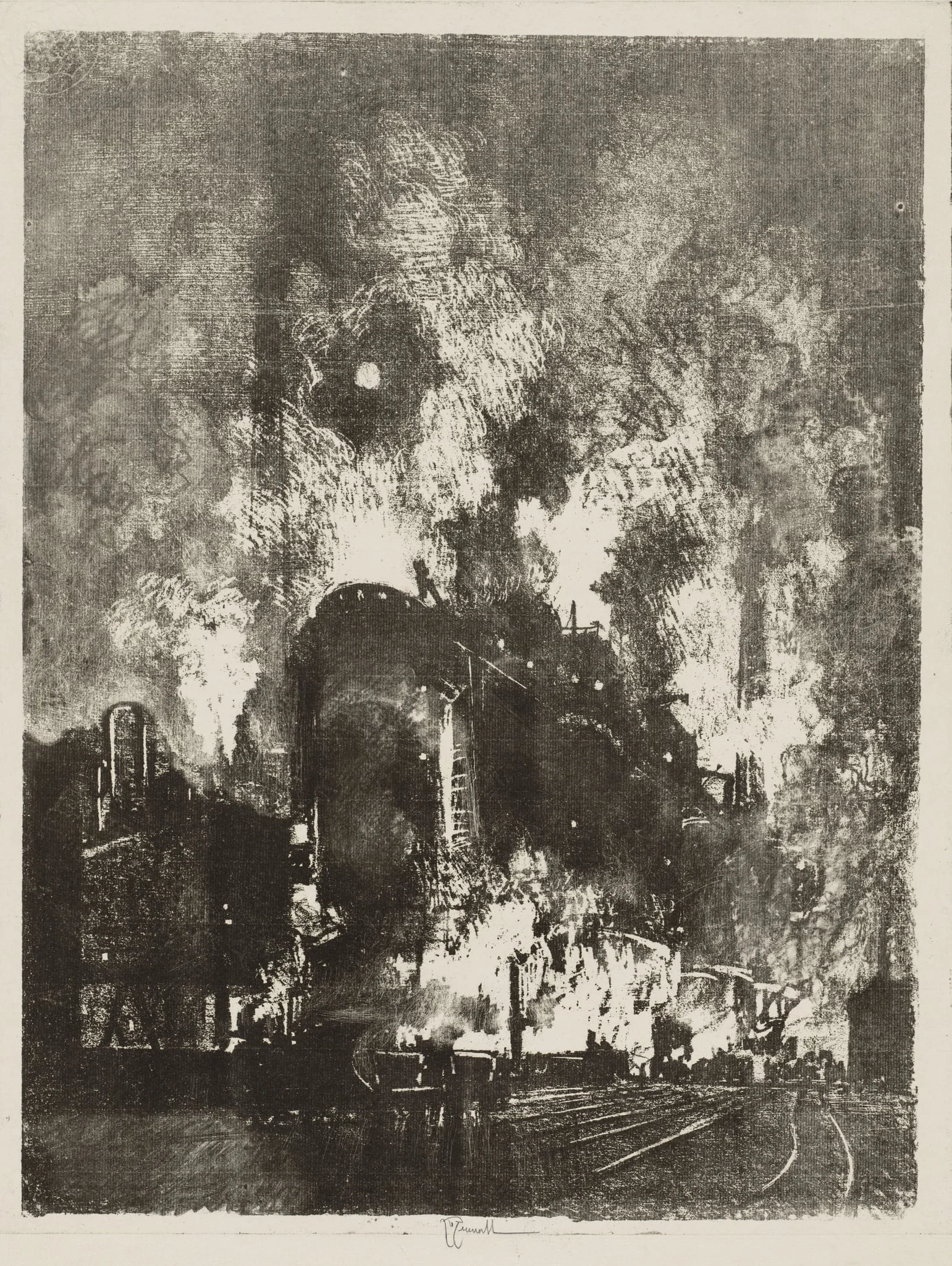 English War Work:  Furnaces at Night, by Joseph Pennell, 1916
